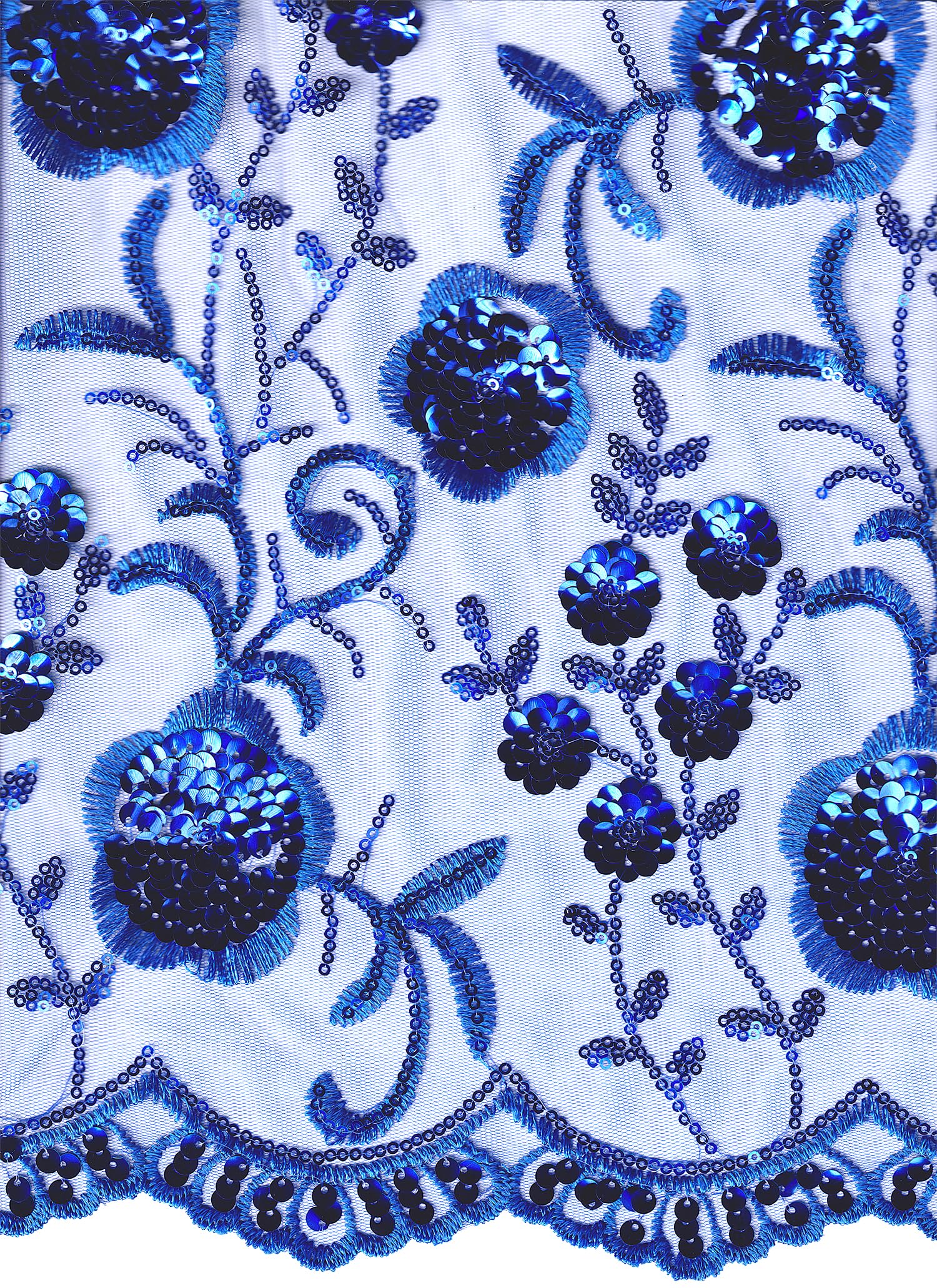 Japanese-Inspired Sequined Lace Fabric 130cm Wide in 10 Beautiful Colours - Royal Blue - Half METRE