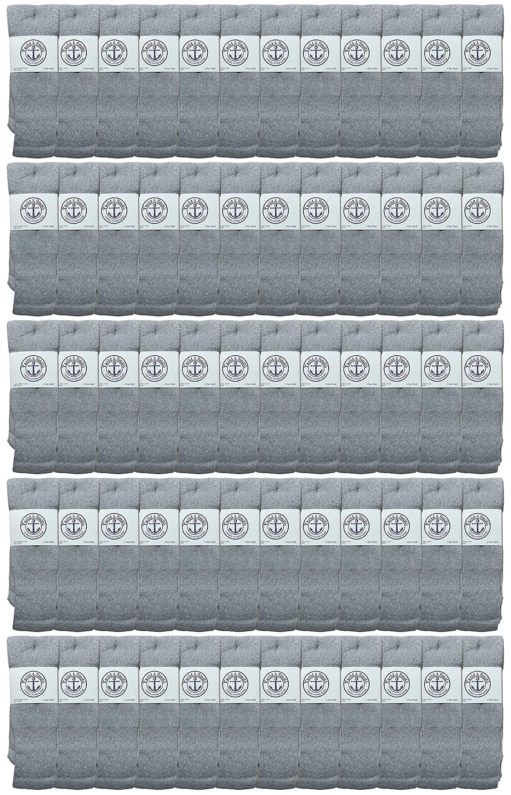 SOCKS'NBULK 60 Pairs Wholesale Bulk Sport Cotton Mens Crew, Ankle Socks, Value Deal, Size 10-13 (MENS GRAY TUBE)