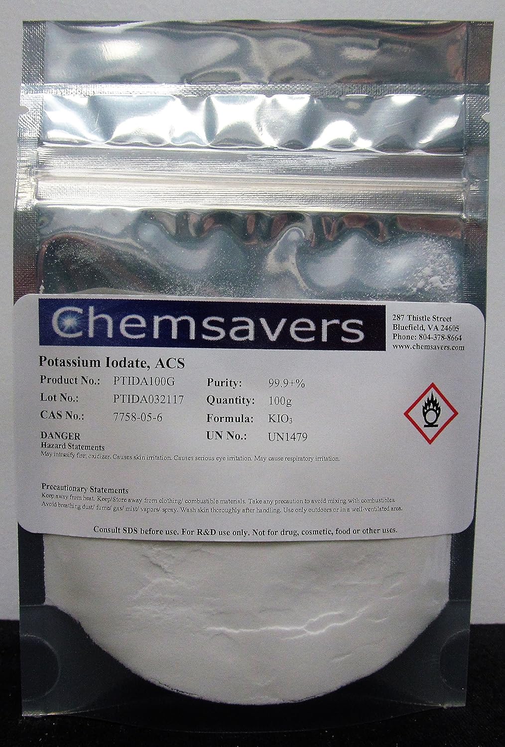 Potassium Iodate, ACS, 99.9+, 100g Industrial & Scientific