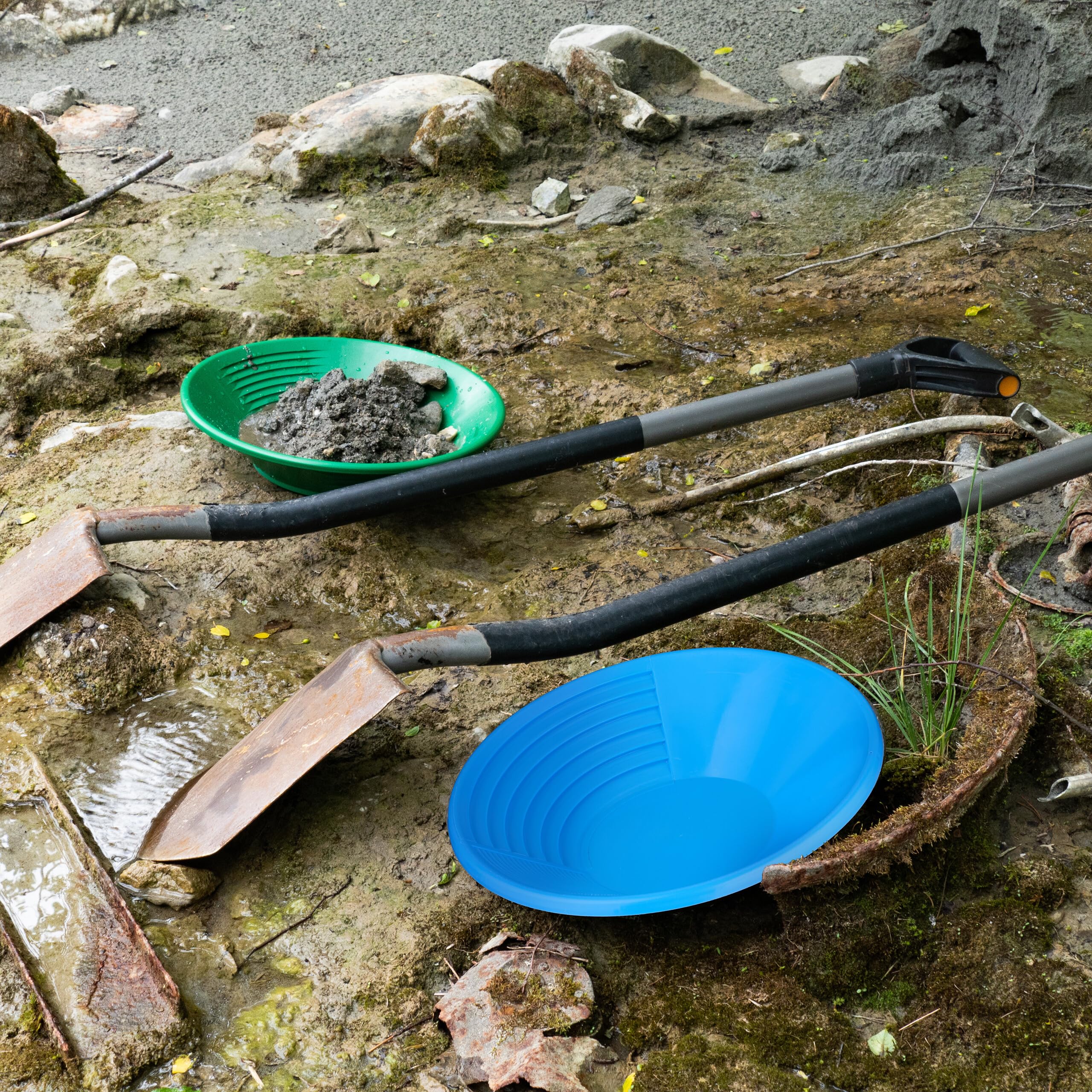 Relaxdays Set 2 Setacci per Oro, Kit Metal Detector Cerca Metallo, Batea Fiume, Gold Pan HxD: 8 x 38 cm, Plastica, Blu