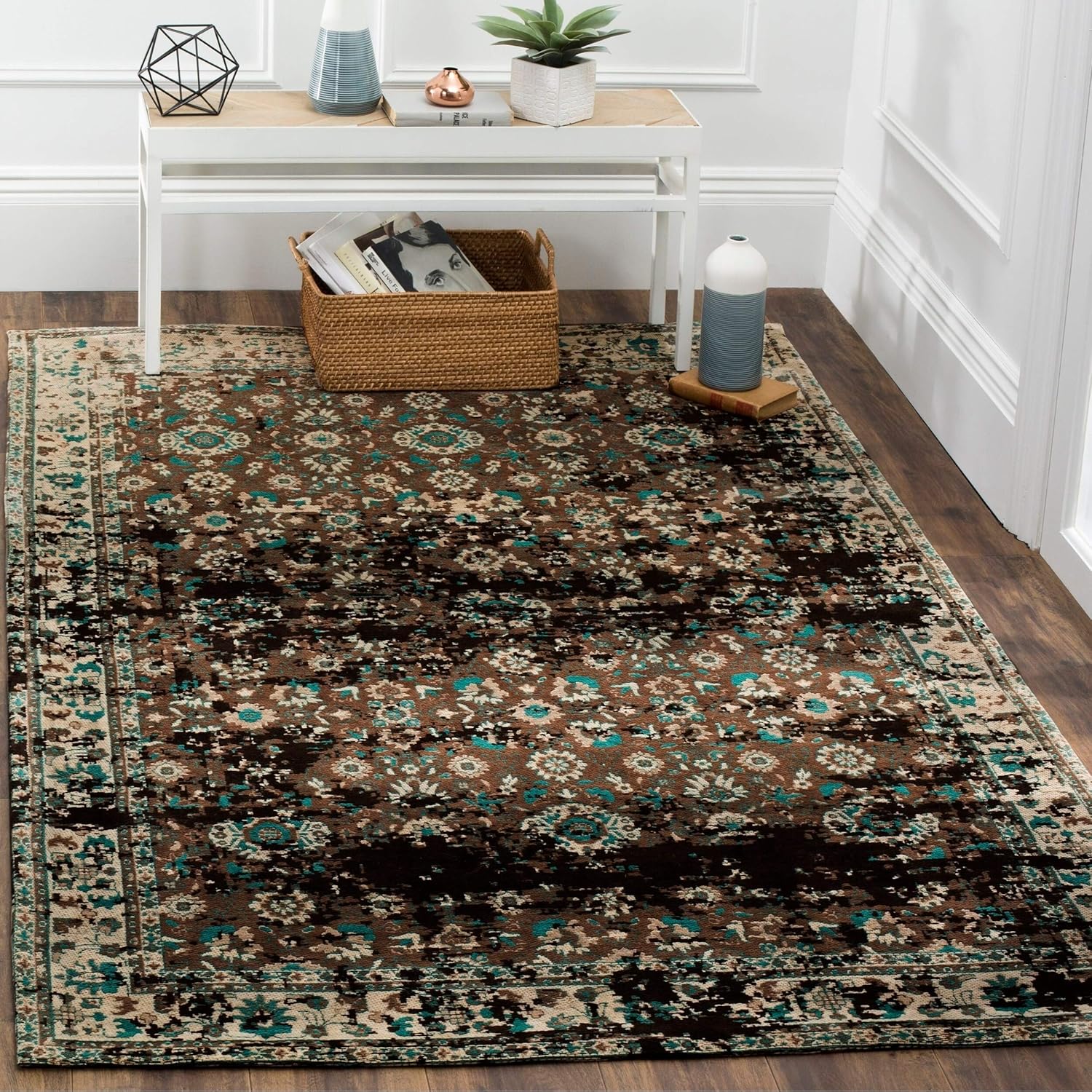 SAFAVIEH Classic Vintage Collection Runner Rug - 2'3" x 8', Teal & Beige, Oriental Distressed Design, Non-Shedding & Easy Care, Ideal for High Traffic Areas in Living Room, Bedroom (CLV226A)
