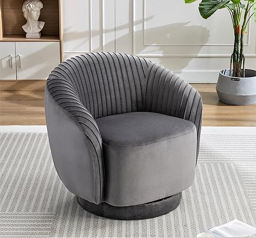 Miniatura 7 de US Pride Furniture Silla giratoria de terciopelo contemporáneo con capacidad de giro de 360, sofá de un asiento redondo para sala de estar,