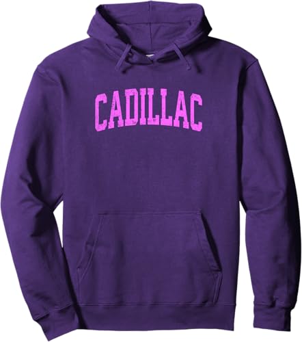 Miniatura 3 de Cadillac Michigan MI Vintage Athletic Sports Pink Design Pullover Hoodie Black,Asphalt Grey,Red,Dark Green,Lemon Yellow,Dark Heather Grey,Heather
