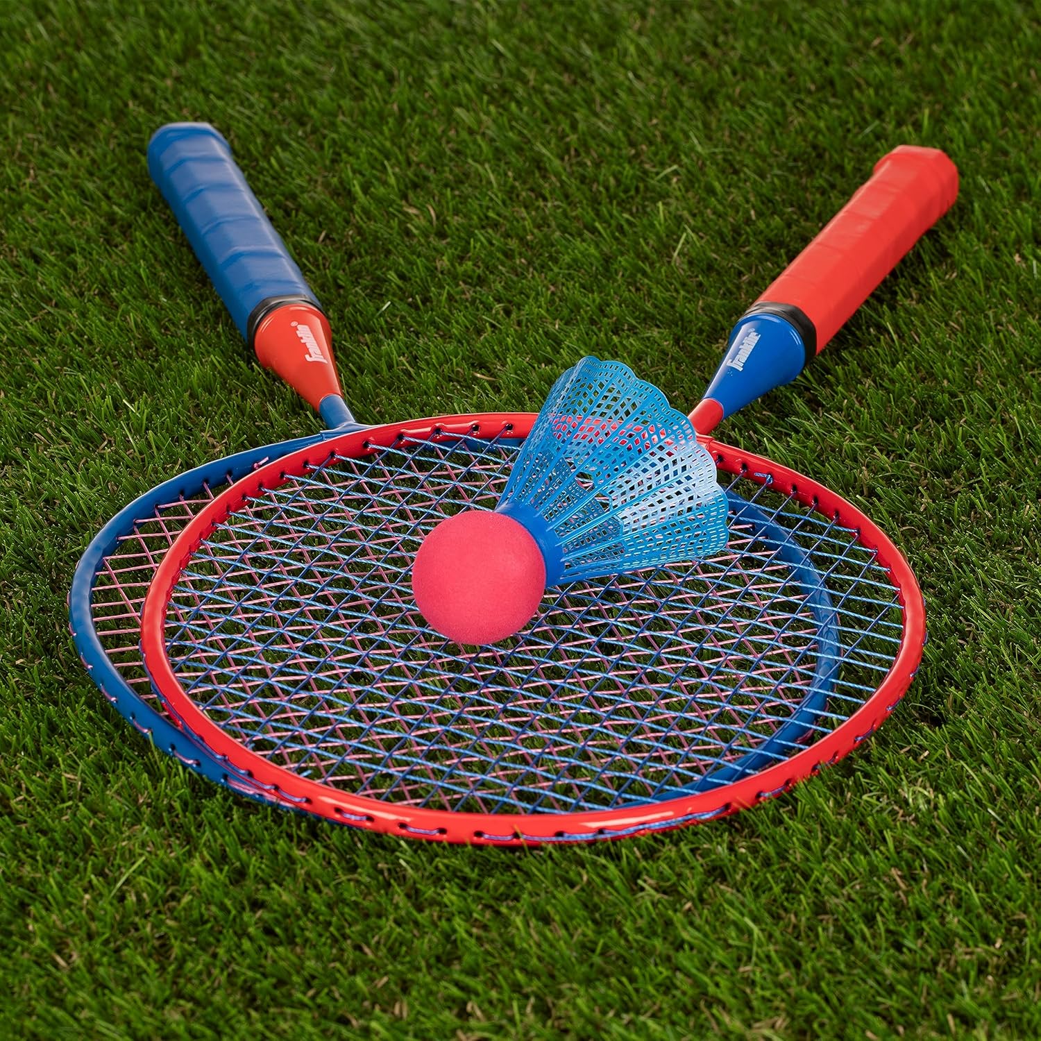 Franklin Sports Badminton Racket Set - Smashminton, Oversize - 2 Player Backyard Youth Set with Birdies for Kids Red and Blue One Size image 8 of 9 B0CF7VKF3D