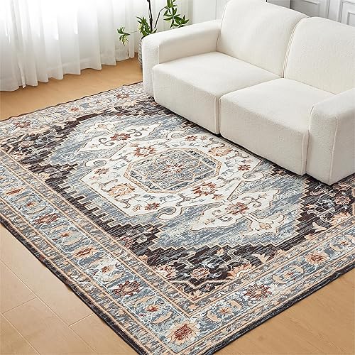 Alfombra vintage lavable a máquina para dormitorio, sala de estar, 5 x 7, alfombra bohemia suave y lavable a máquina para dormitorio, sala de estar,