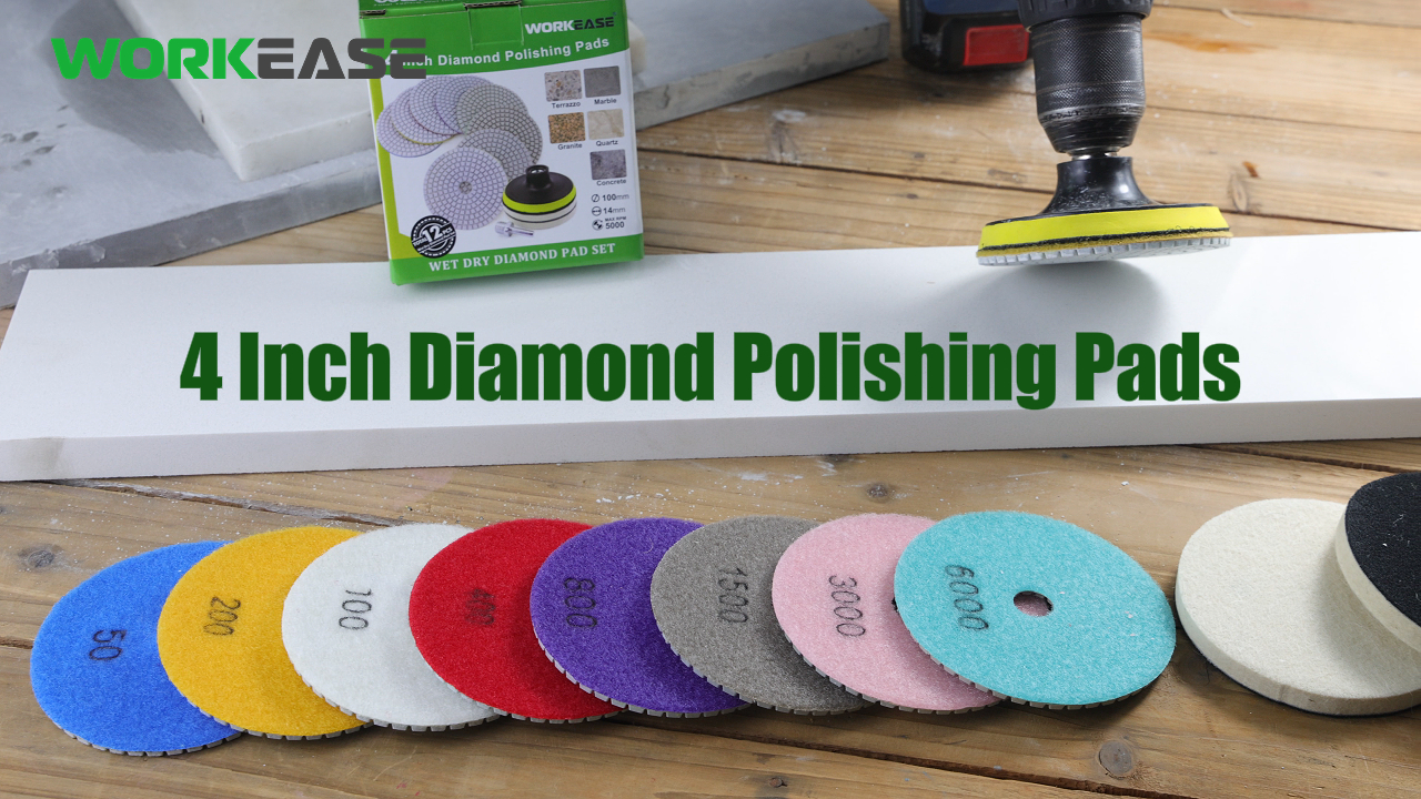 Image of 16PCS Wet Dry Diamond Polishing Pad Kit, 4 Inch Diamond Sanding Pad 30-6000 Grit with 5 /8''-11 Thread Backer Plate for Concrete Marble Quartz Granite Countertop Stone & Tile Polishing