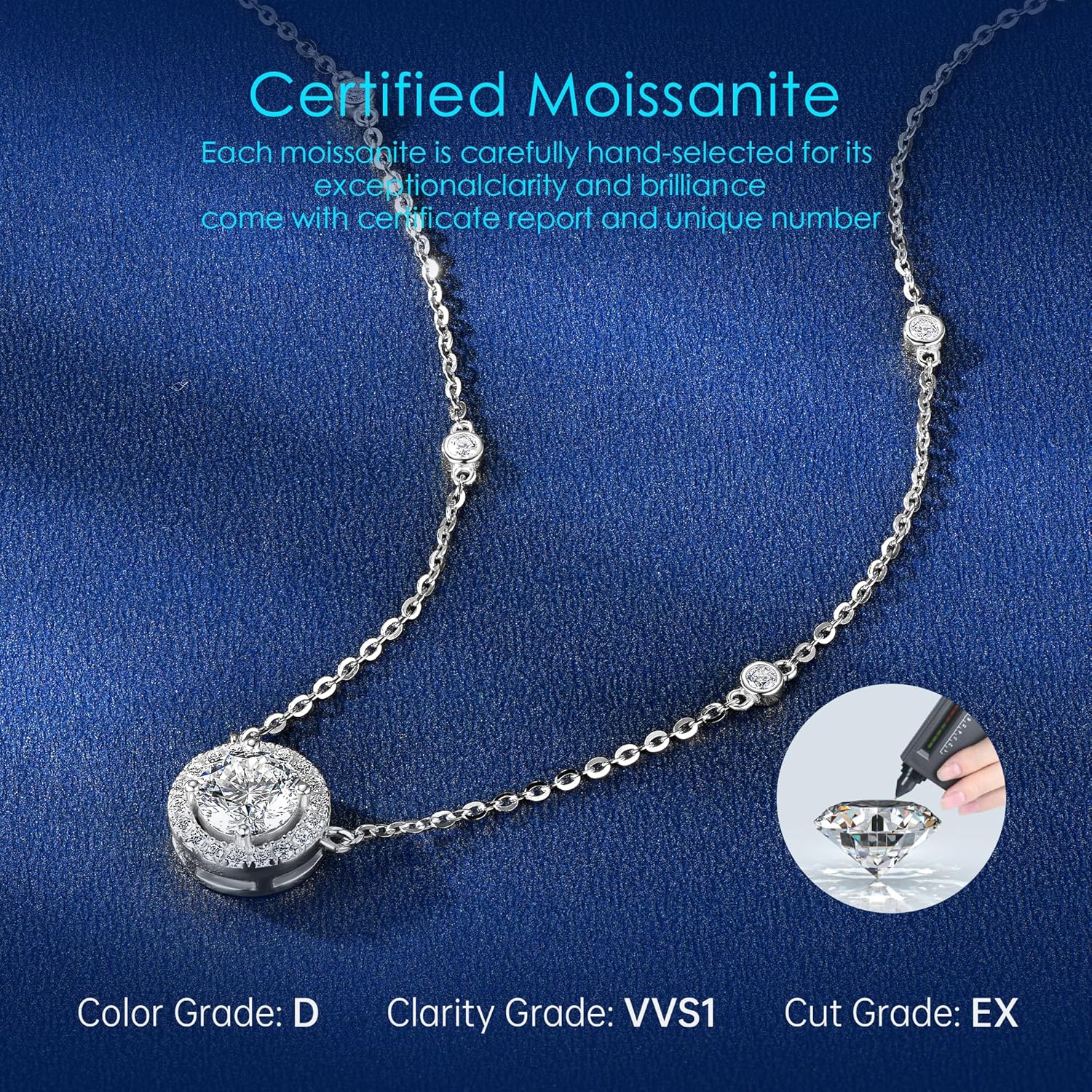 AINUOSHI Dainty 1 Carat Moissanite Station Necklace, 18K Gold Plated Sterling Silver Imitation Diamond Pendant, Hola Pendant for Women - Image 2