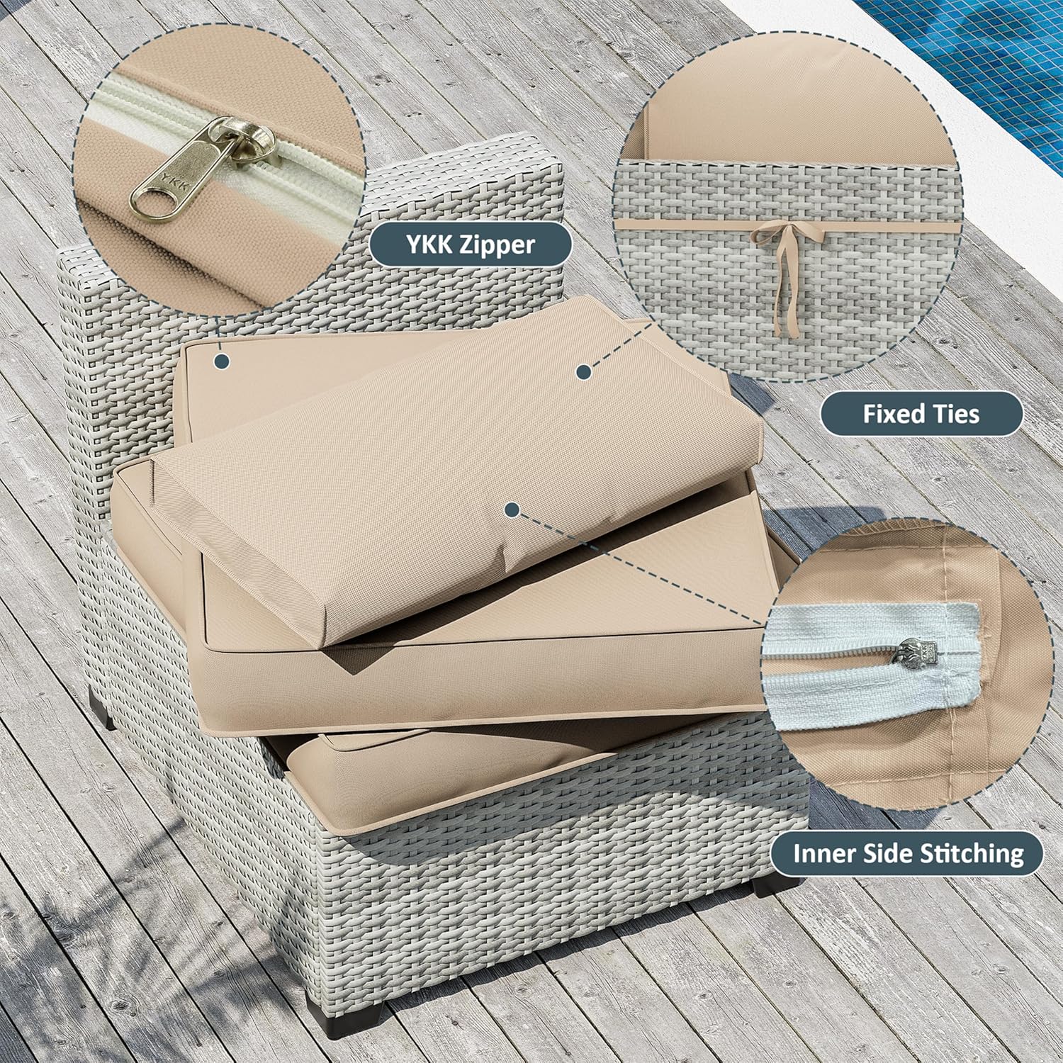 9 Pack Patio Cushion Covers Outdoor Furniture Cushion Slipcovers Replacement Waterproof with Zipper for 5 Pcs Patio Furniture Set, Covers Only, Sand