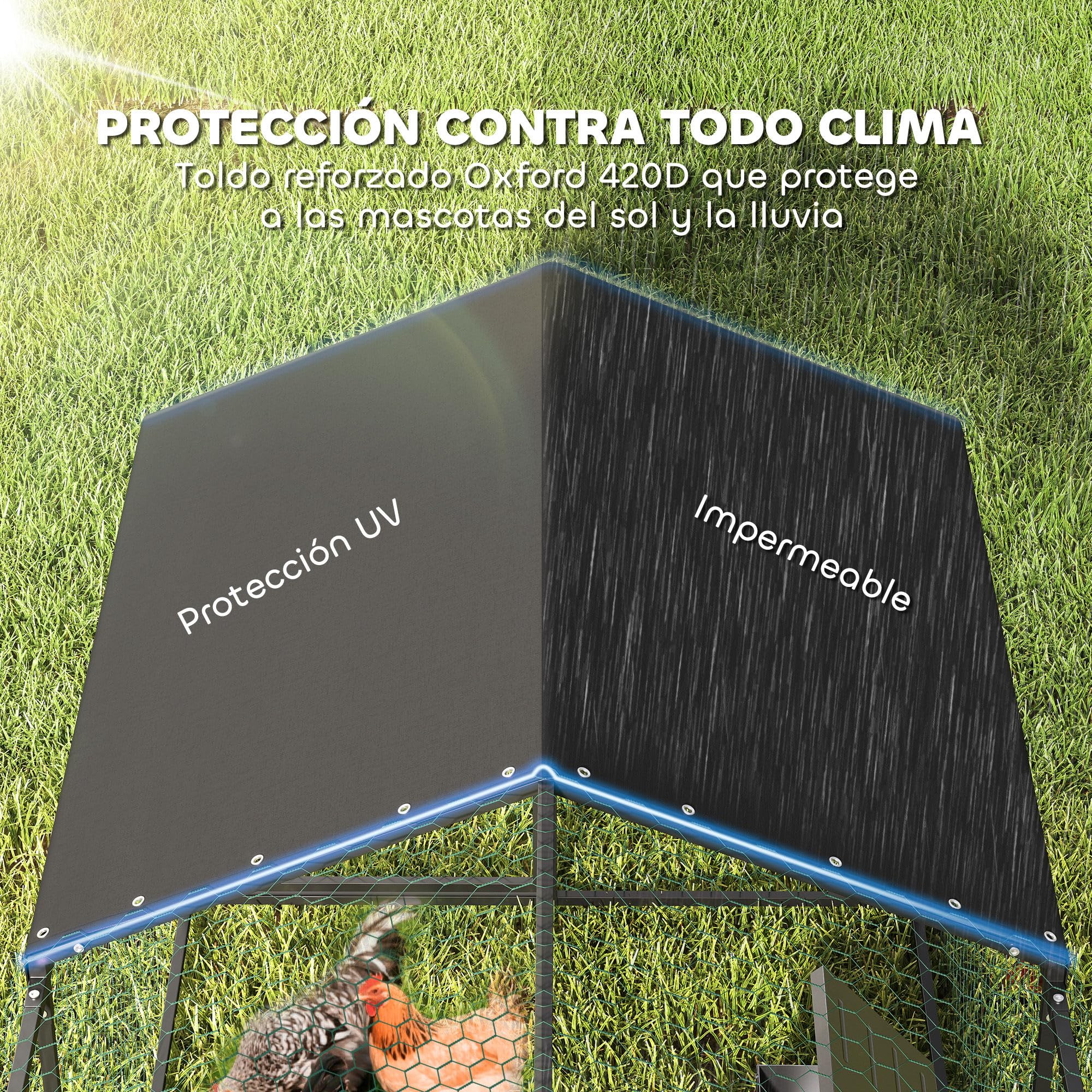 PawHut Gallinero Exterior Grande 3x1x1 m Metálico Cubierta Tela Oxford Anti-UV Impermeable 2 Puertas Cerradura Jaula 3-5 Gallinas Negro