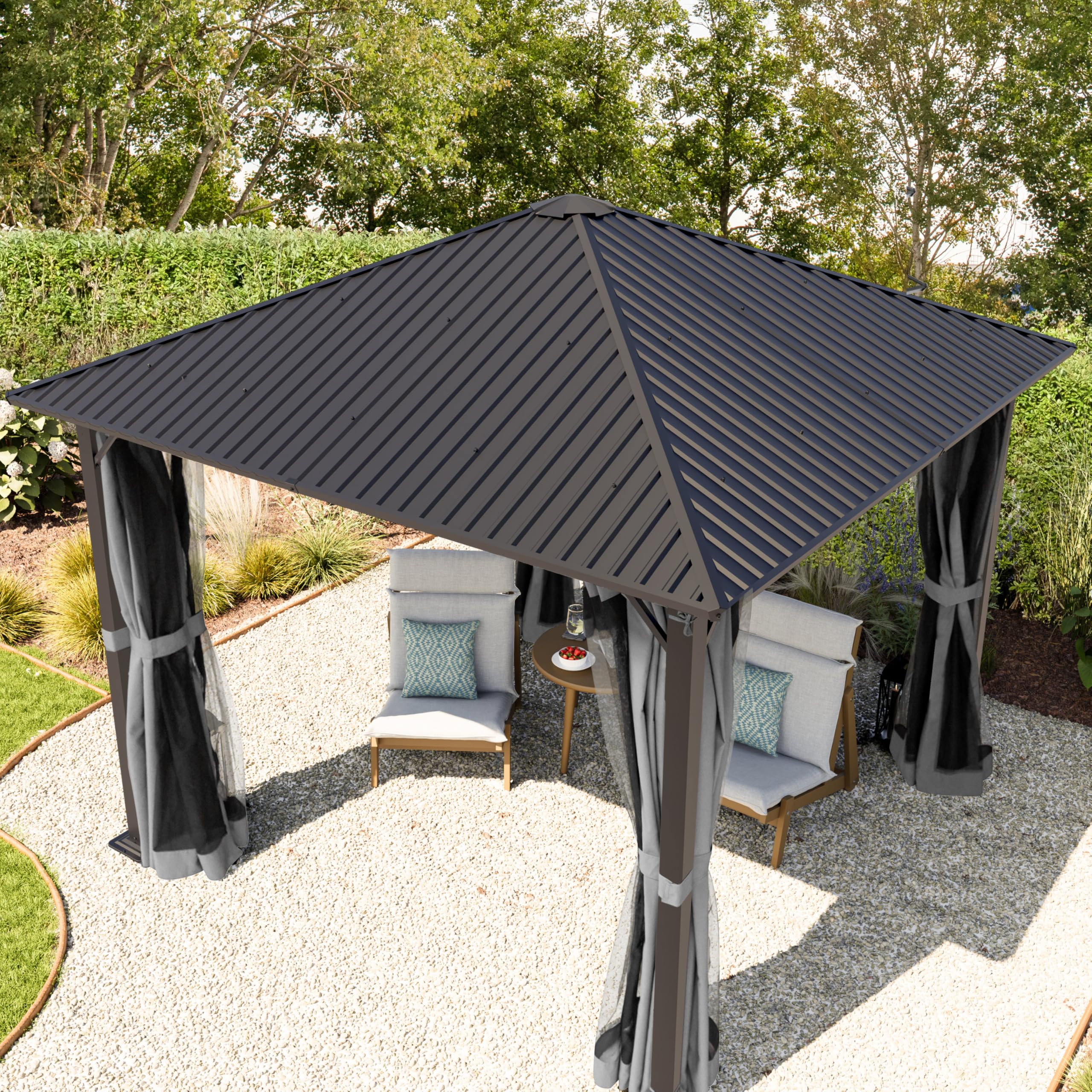 TOOLPORT Gazebo da Giardino 3x3 m Tetto Hardtop in Acciaio con Teli Laterali e Zanzariere in Grigio