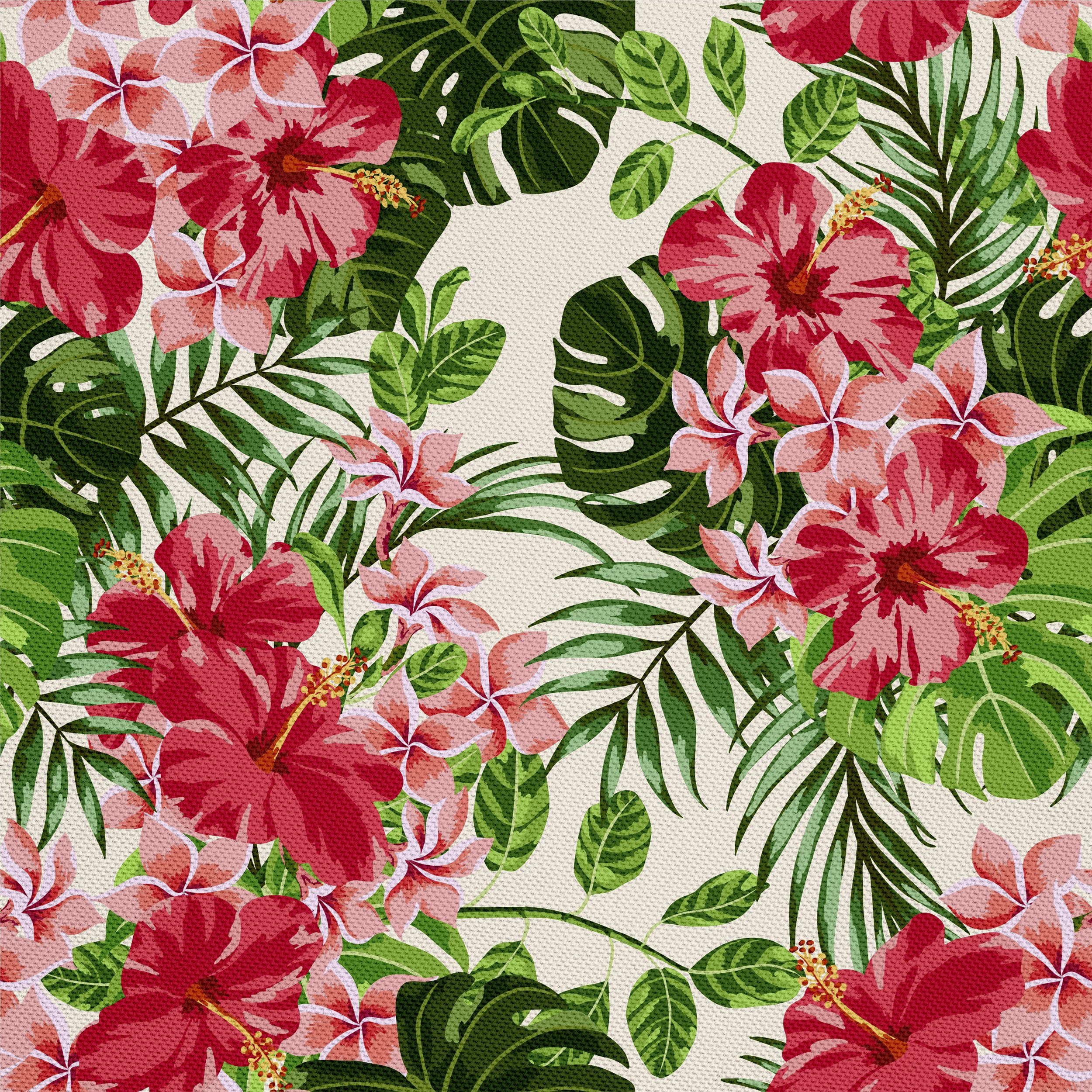 HEKO PANELS Oxford Wasserdichte Meterware Canvas-Stoff Polyester Zum Nähen - Möbel- und Dekostoffe Wasserabweisend Blickdicht - Blumen Hibiskus 5 Meter 155 x 500 cm