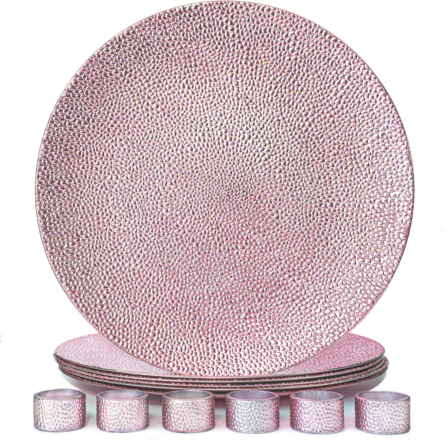 Rickion Charger Plates and Napkin Rings, Set of 6, Pink