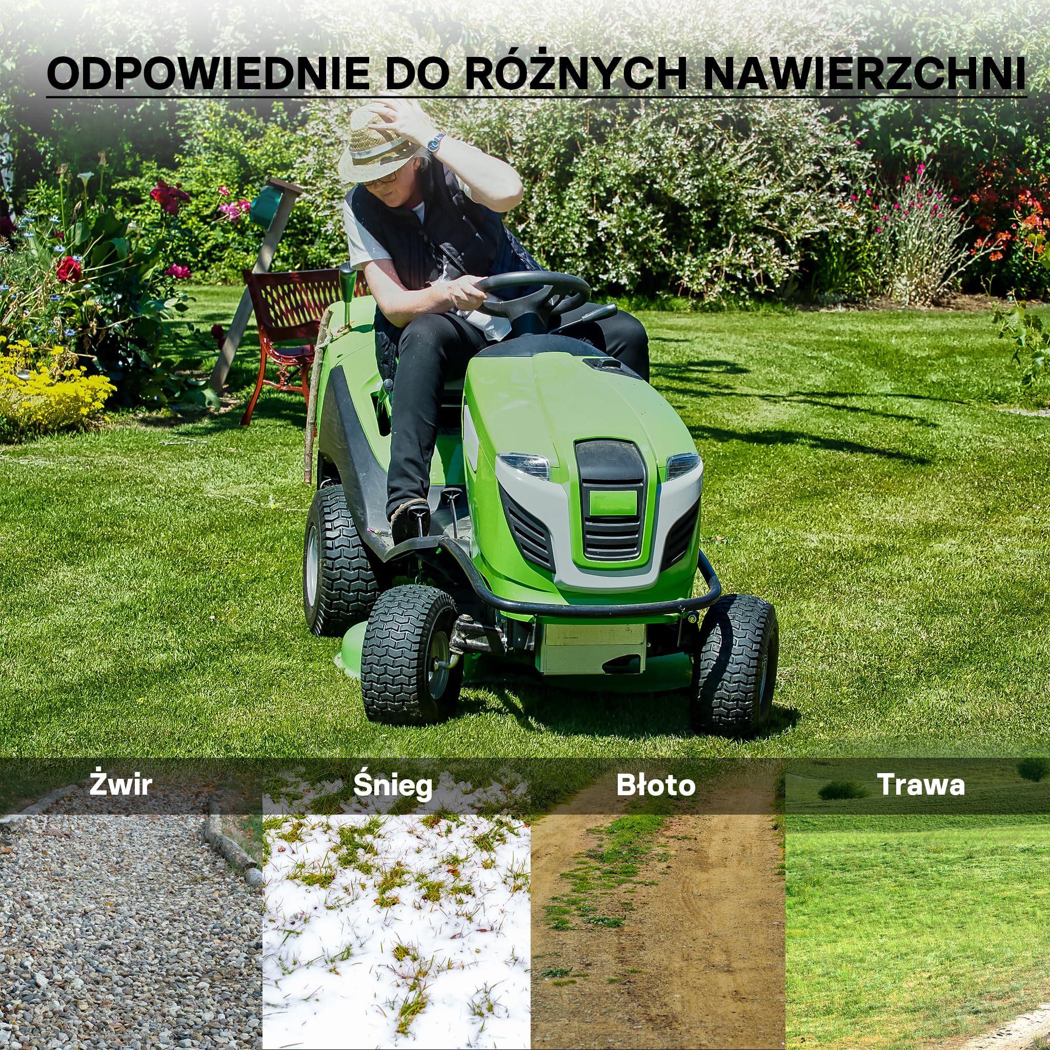 Wiltec Opona z dętką 18x8.50-8 4 PR do wielu kosiarek traktorków, z zaworem kątowym TR87 i bieżnikowaną powierzchnią, koło pneumatyczne