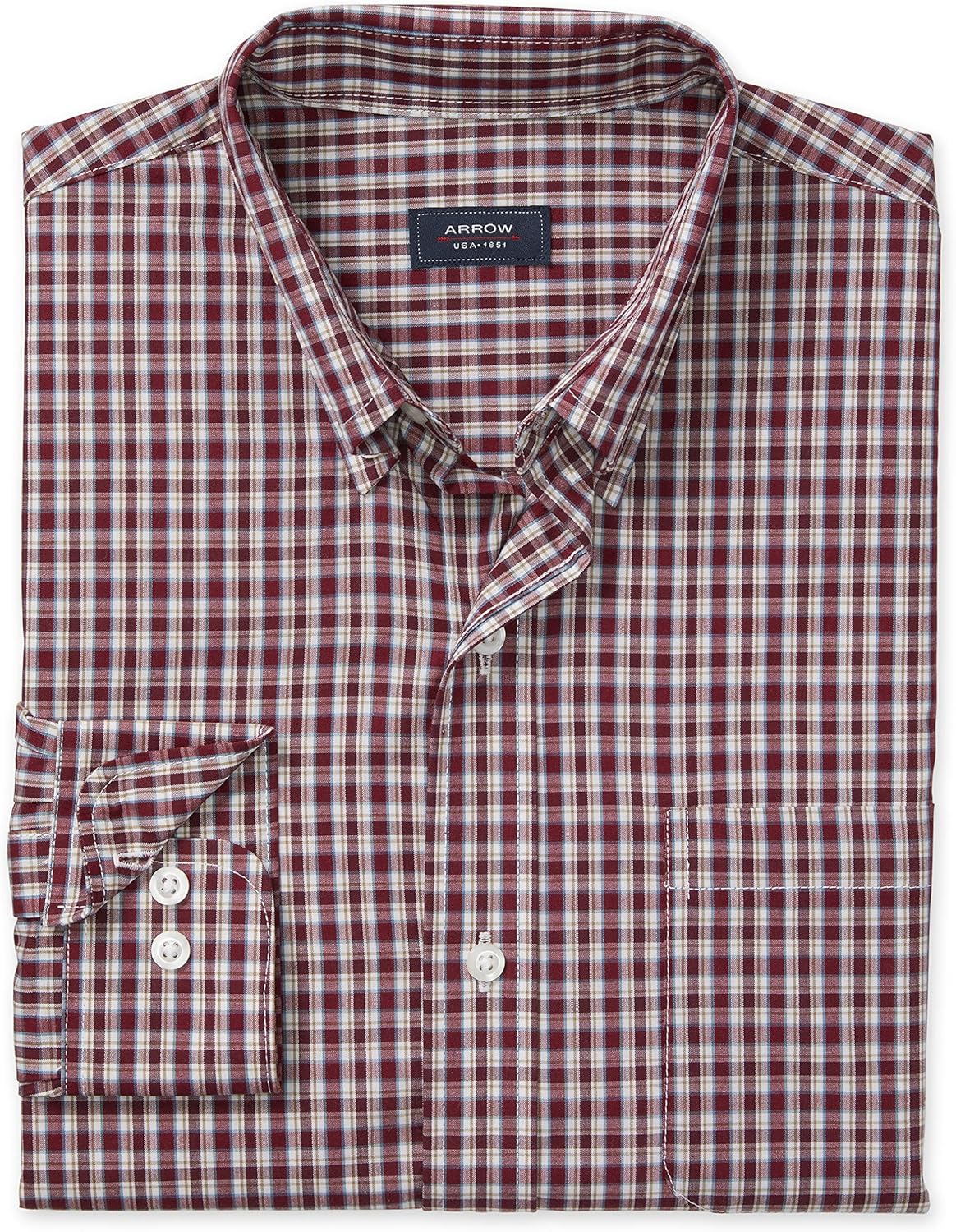 Arrow 1851 Men's Big and Tall Hamilton Poplins Long Sleeve Button Down Plaid Shirt at  Men’s Clothing store