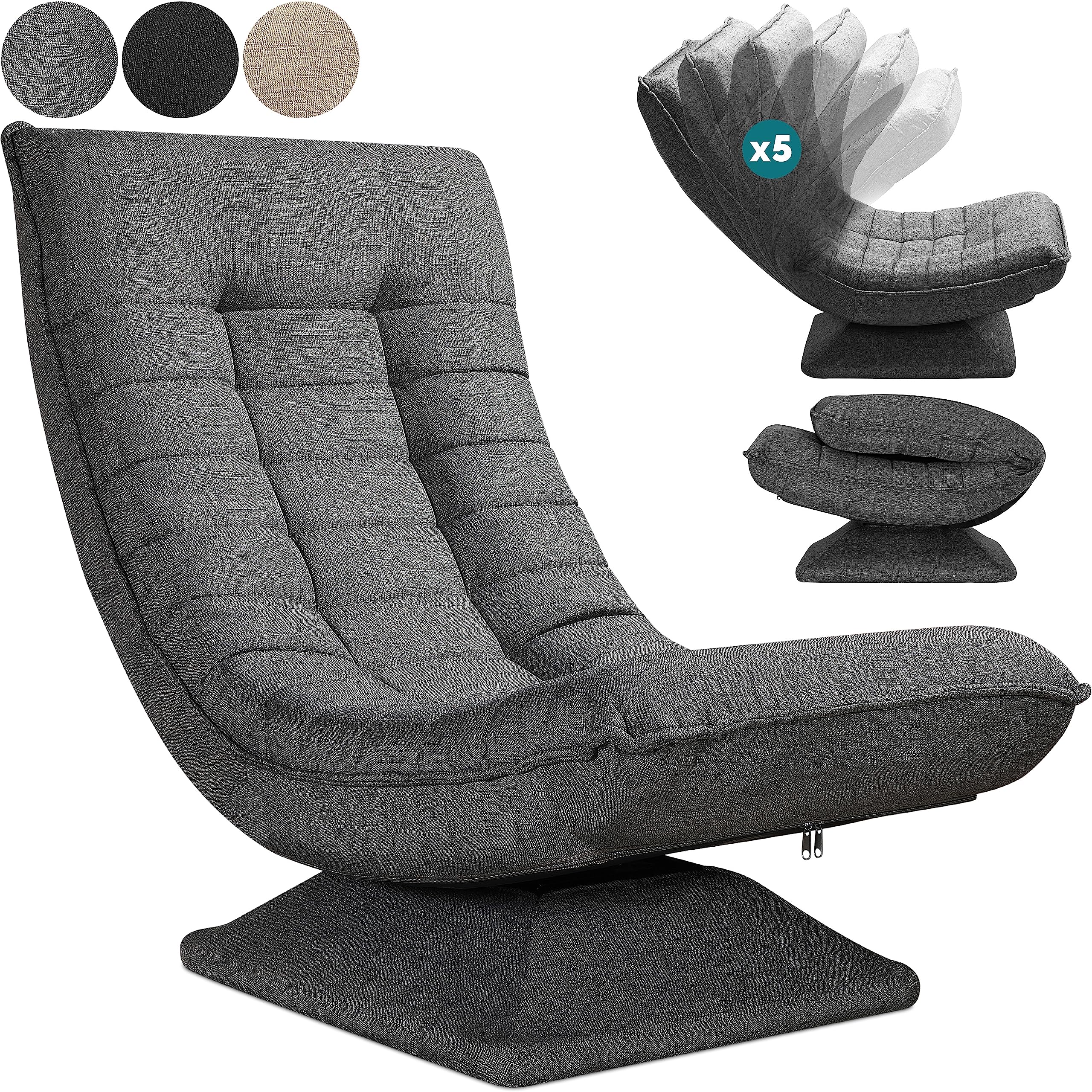 Casaria® Sessel verstellbare Rückenlehne 360° Drehbar Klappbar 150kg Belastbarkeit 60x105x87cm Gepolstert Wohnzimmer Gaming Relax Boden Lounge Sessel Grau