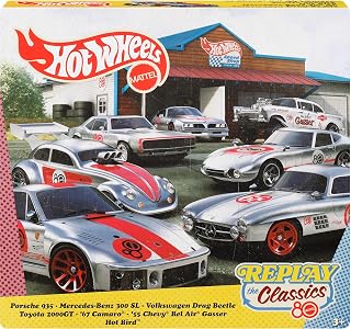 Hot Wheels Mattel 80th Anniversary 7-Pack Die-Cast Cars - Nostalgic 1:64 Scale Mini Vehicles, ZAMAC Finish, Ages 3+ Gift Set