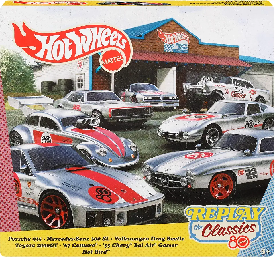Hot Wheels Collector Veículo de Coleção Pacote 7 Carros 80º aniversário da Mattel para crianças a partir de3 anos