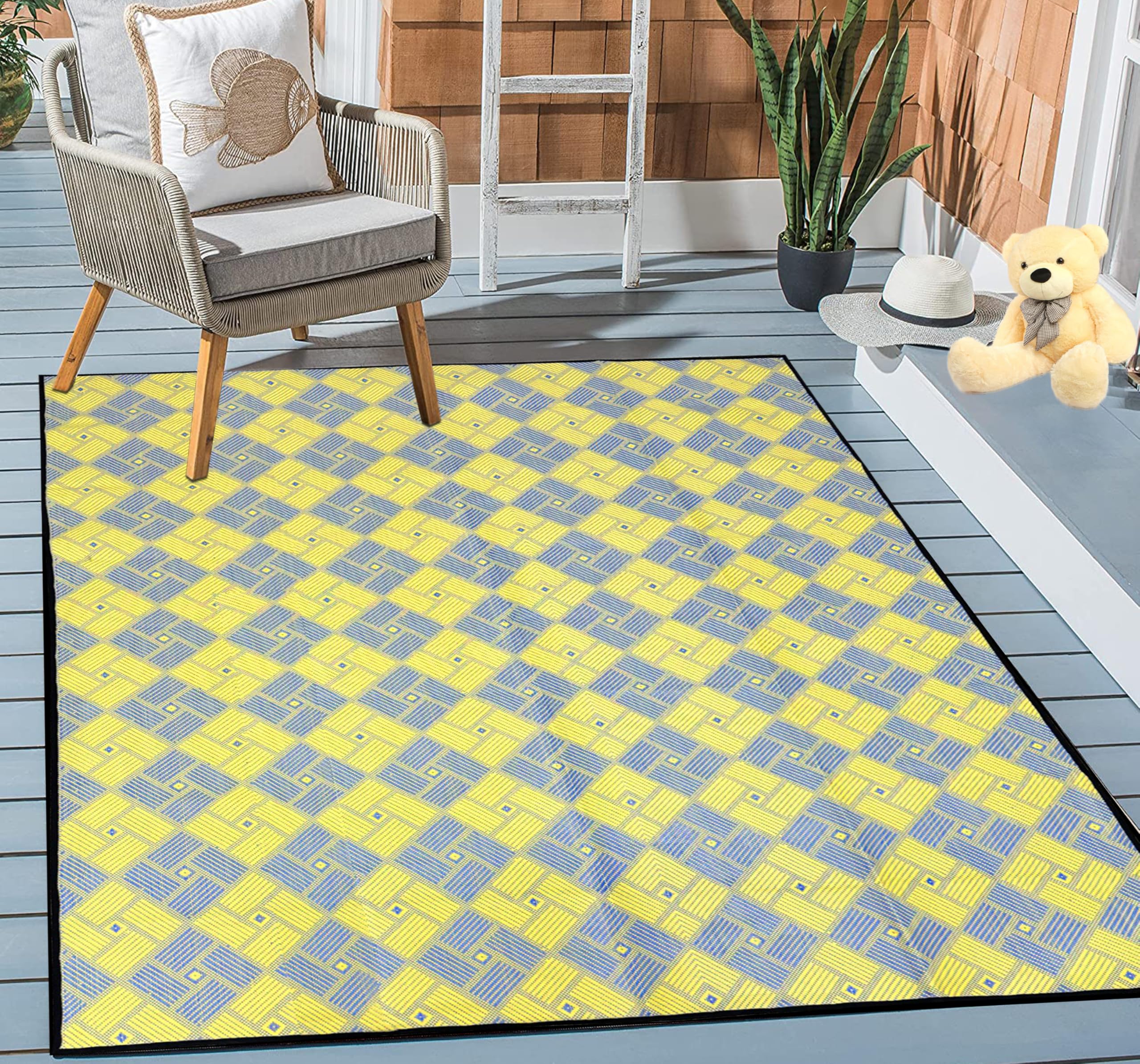 ARSUK Tappeto da Esterno in Plastica (210x150 cm) – Tappeto per Patio, Giardino, Spiaggia, Campeggio, Balcone, Terrazza, Cortile, Veranda – Lavabile, Portatile, Confortevole, Resistente e Anti-UV