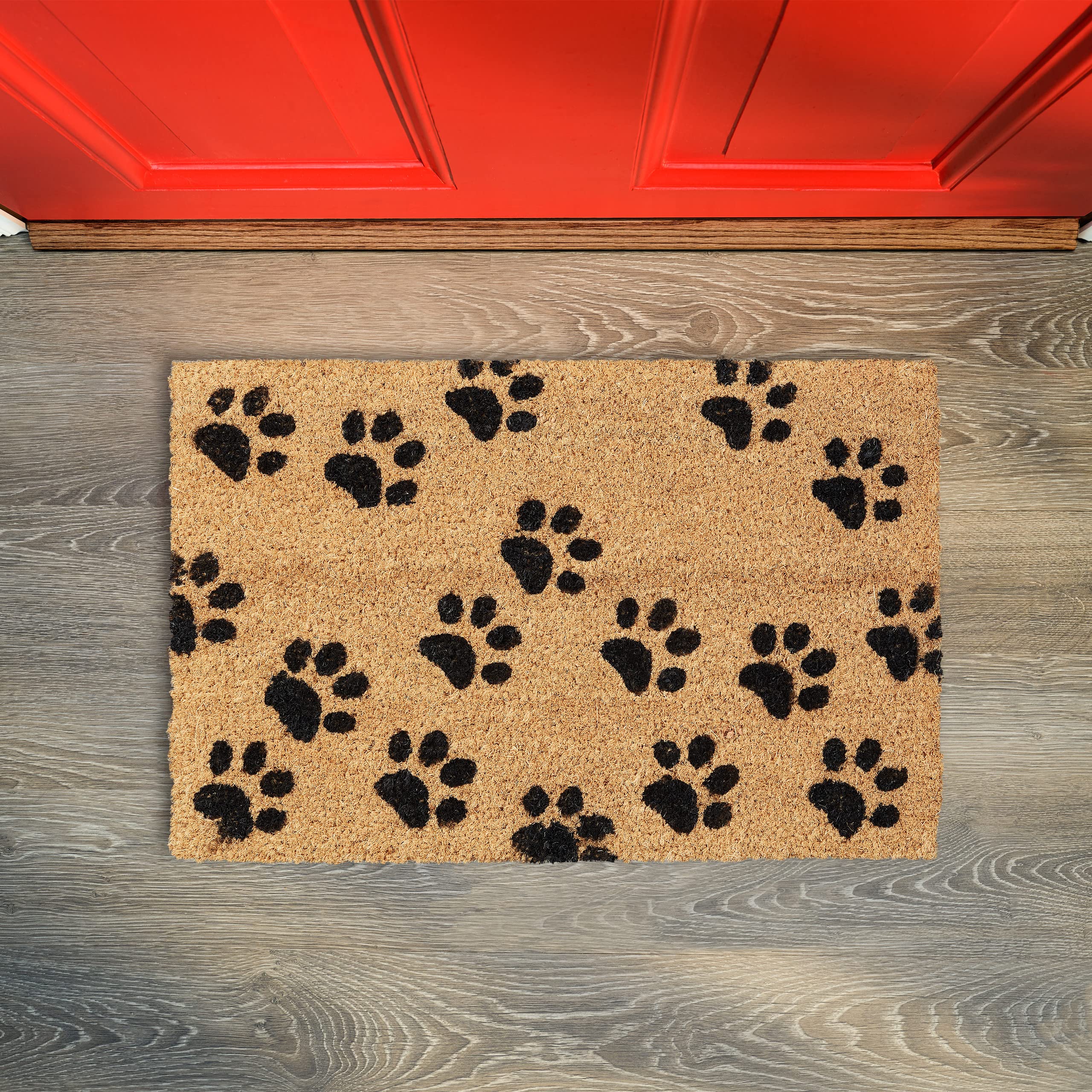 Relaxdays Felpudo Fibra de Coco, Diseño con Huellas de Mascotas, 60x40 cm, Antideslizante, Interior y Exterior, Natural