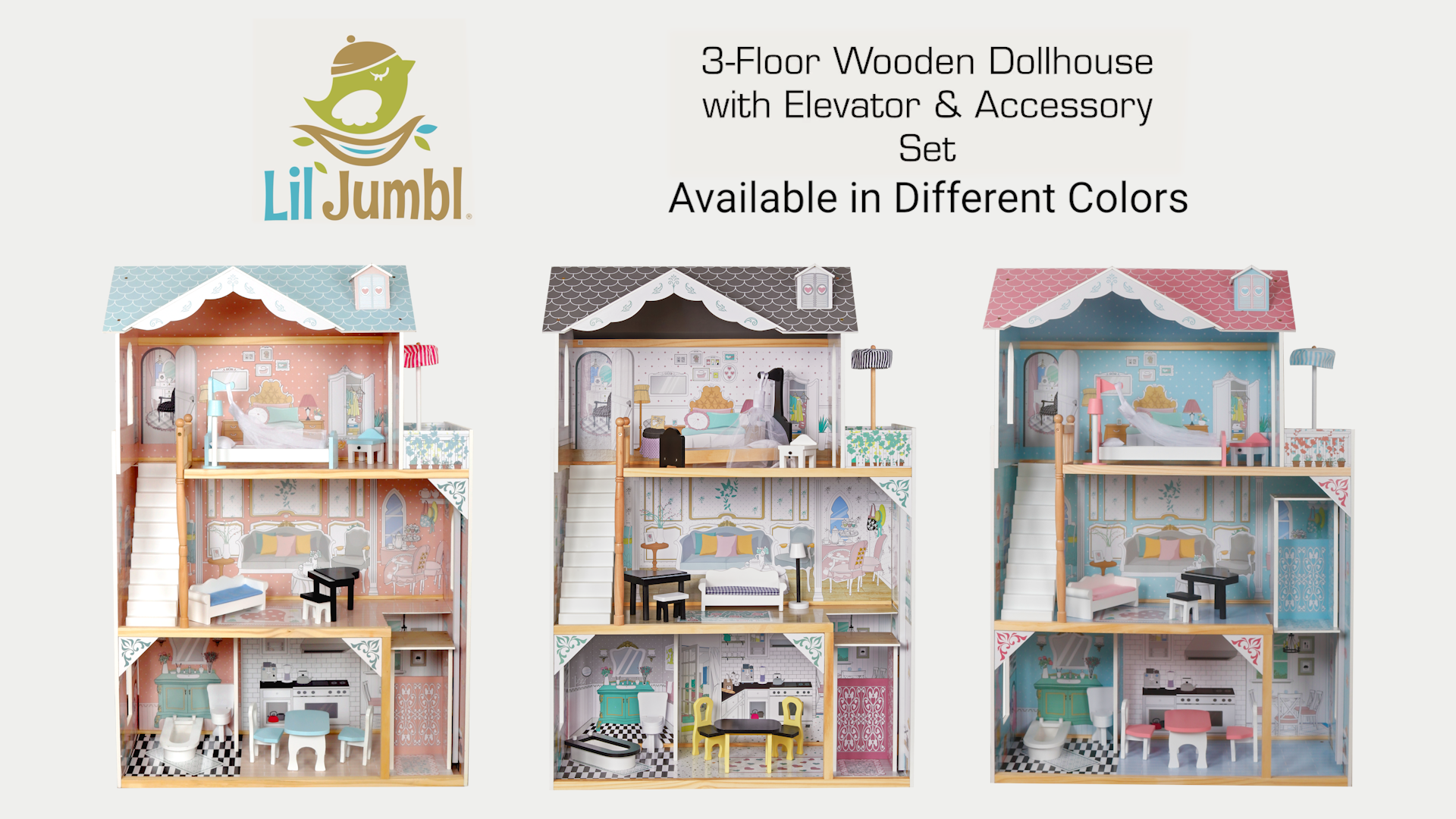 Amazon.com: Lil' Jumbl Kids Wooden Dollhouse with Elevator