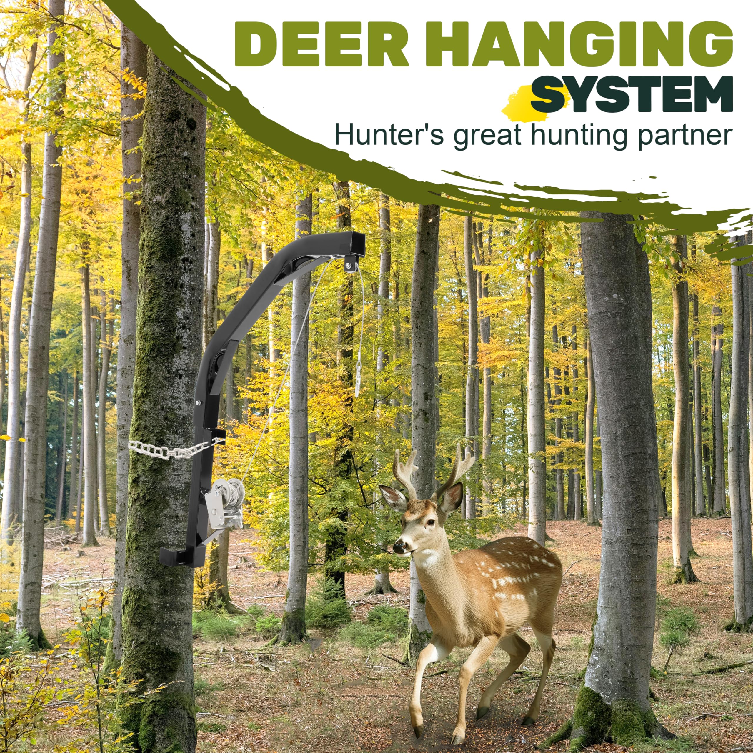 Gelacie Tree Mount Hoist – Heavy Duty 500LB Hunting Game Hoist with Hand Winch & Steel Cable for Skinning, Field Dressing, Powder Coated Steel