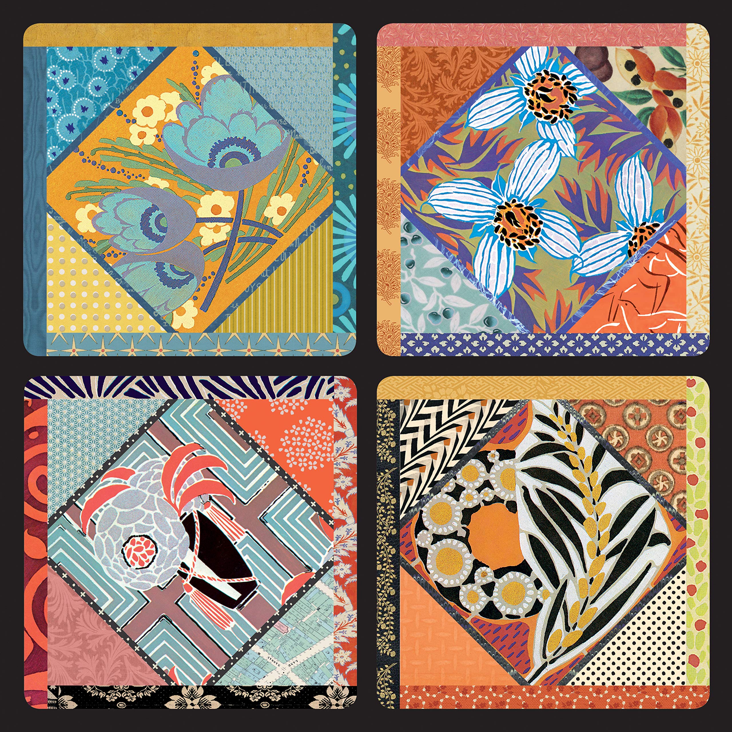Alibabette Editions Paris Coasters -"Gabrielle" - 4 pack of 3.93 inch square coasters in open-top black gift box.