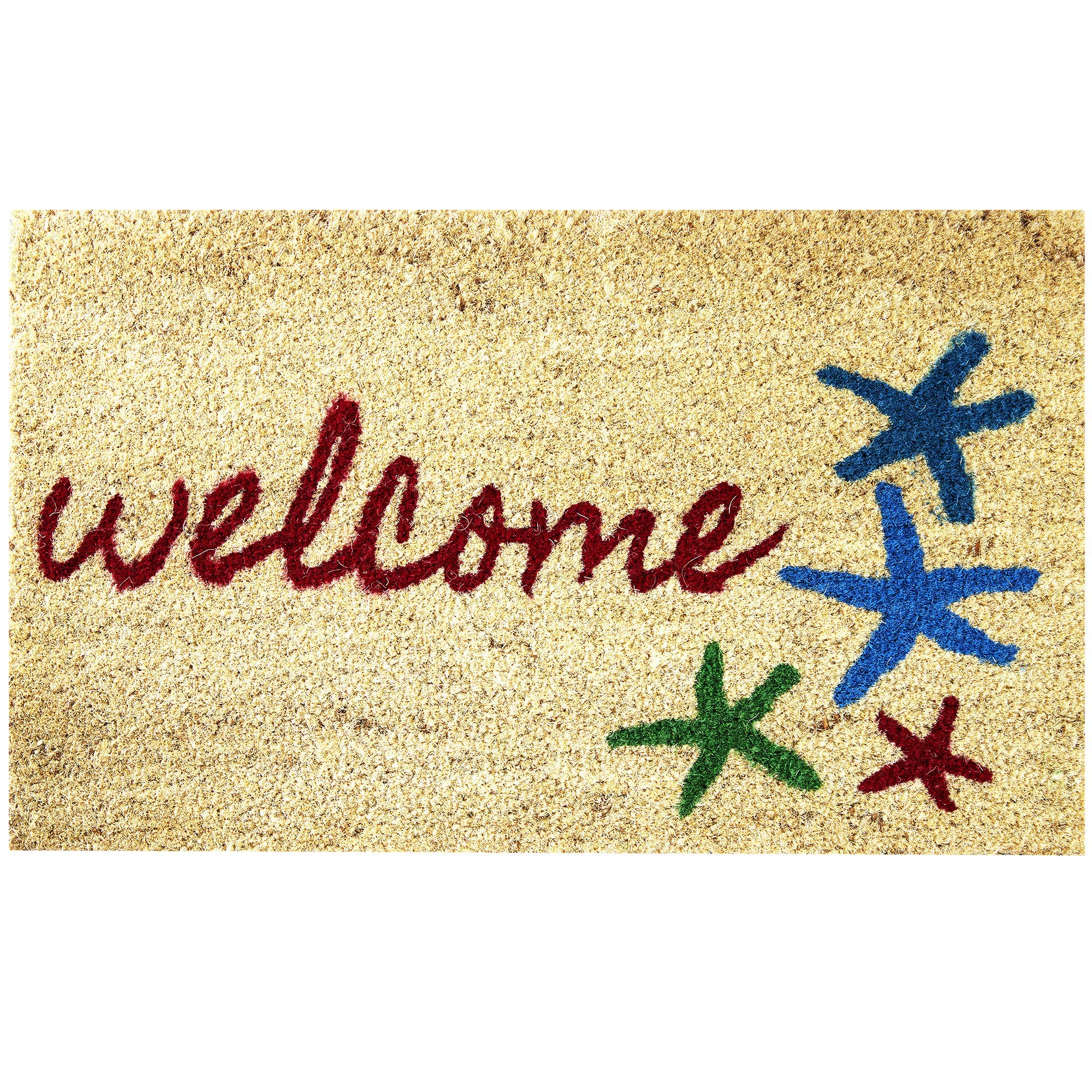 Coco Coir Doormat, Handwoven Welcome Mat - 18 x 30 x 0.5 Inches - Non-Slip, Sand & Starfish