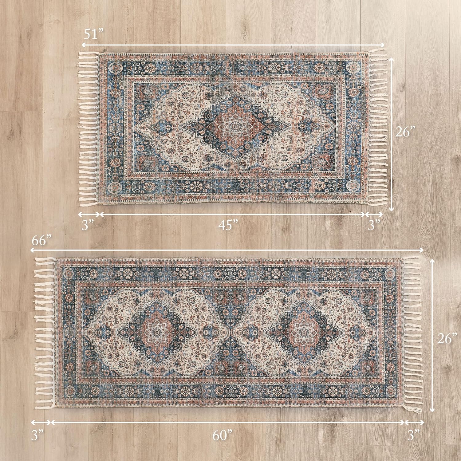 Jessica Simpson Chenille Alta Fringe Rug - Skid-Resistnat & Washable Runner Rug 2 Piece Set - 26" x 51"/26" x 66"