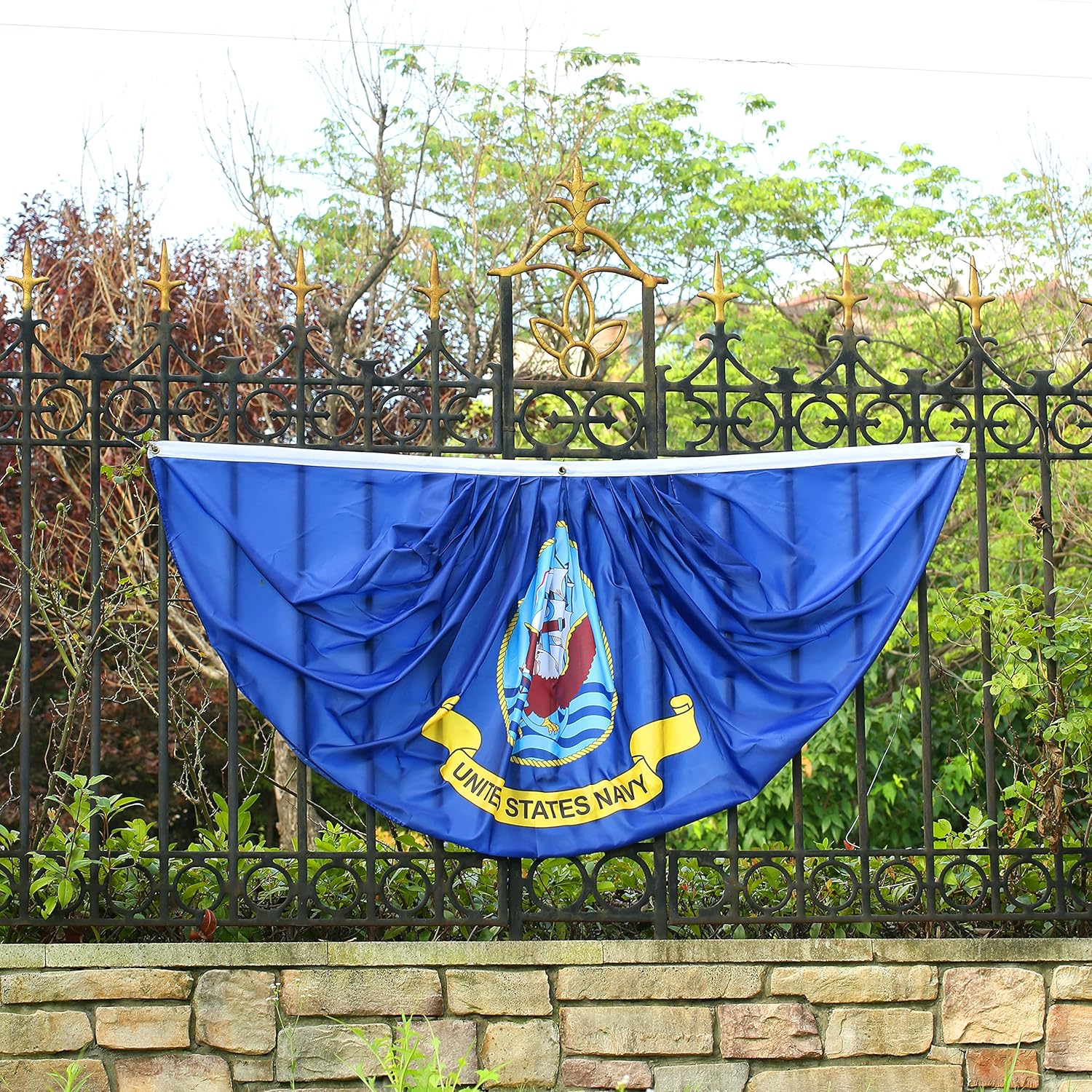 MSFHHA Navy Pleated 2 Pcs Fan Flag Banner, Polyester 72 x 36 inches, Army Festival Decorations