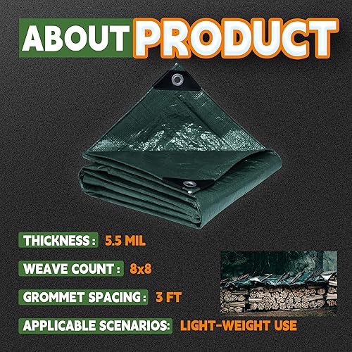 Miniatura 16 de RAINDEWAY Lonas de 7 x 7 pies (paquete de 2) – 5.5 mil, cubierta de lona de polietileno impermeable multiusos con ojales de metal y bordes