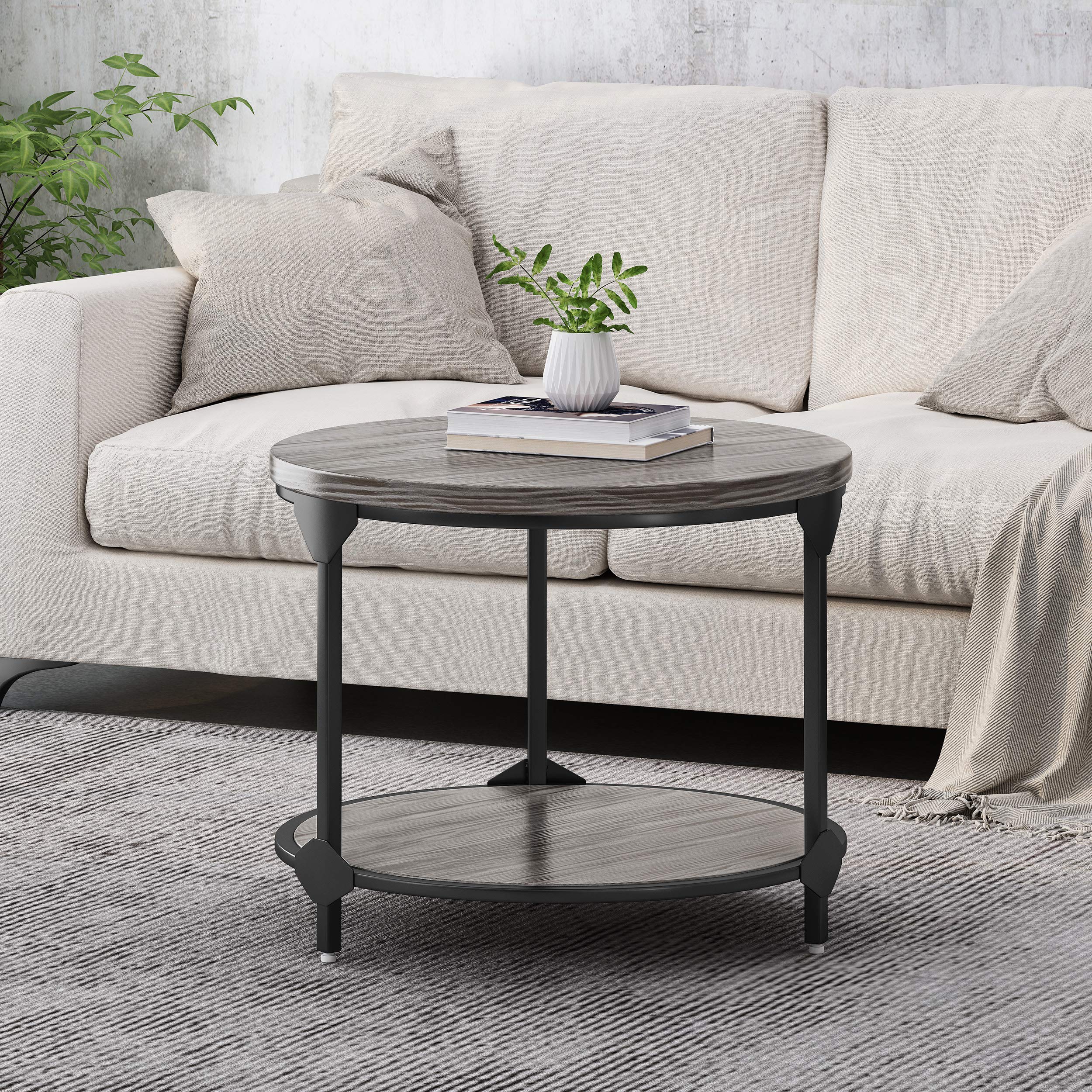 Christopher Knight Home Adeline Modern Industrial Round Coffee Table, Gray, Black