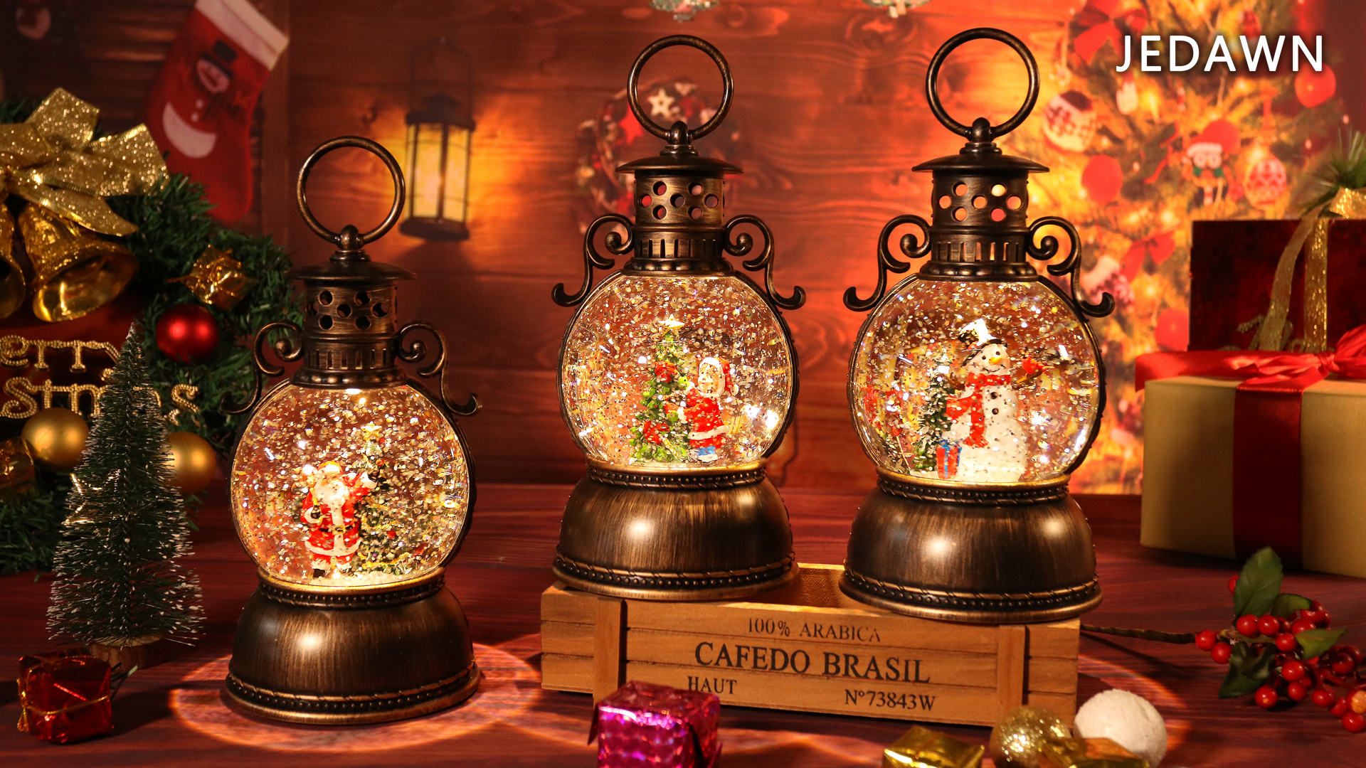 Lanterne Boule à Neige De Noël, Lanterne Musicale à Paillettes à