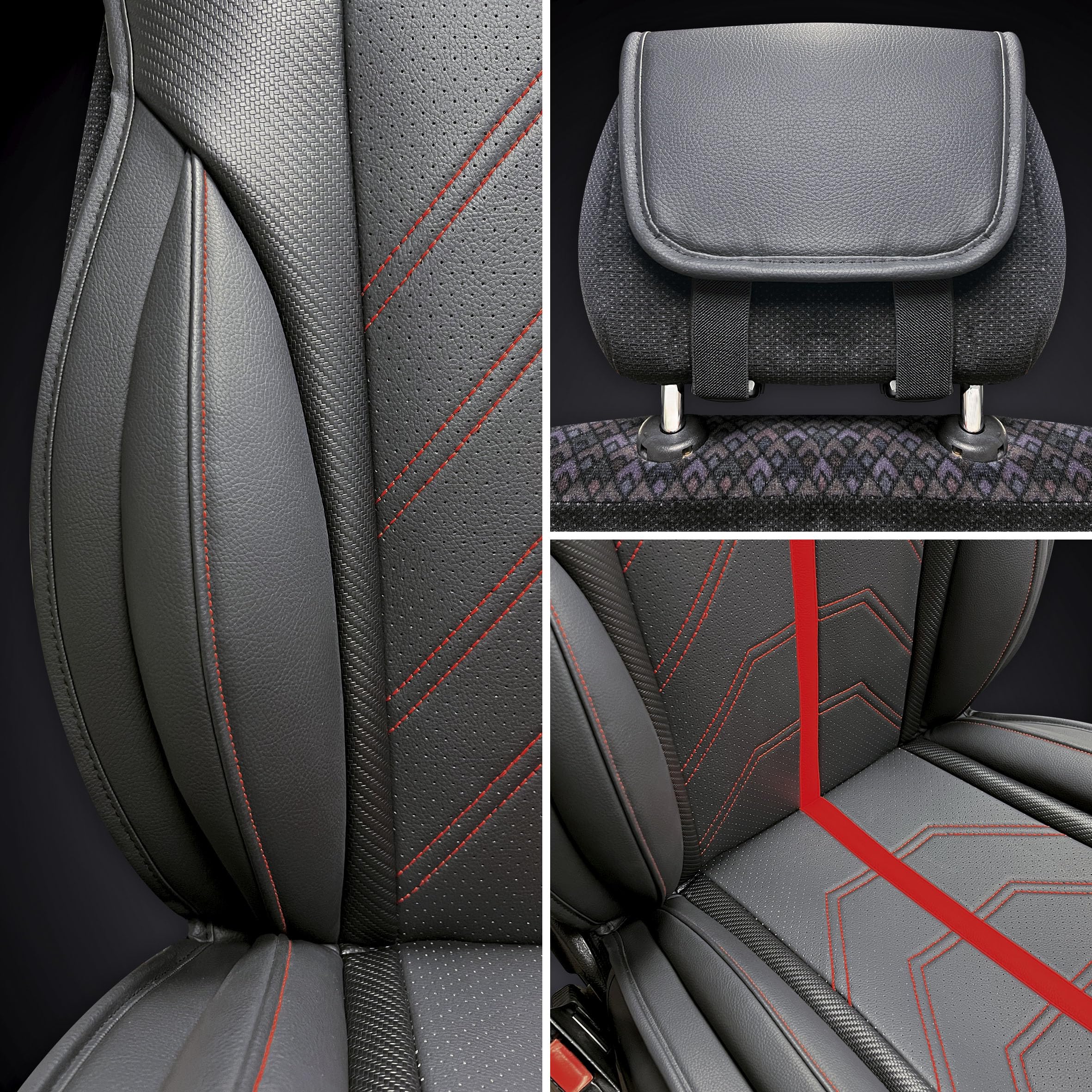 S SUMEX Dossier de siège de Voiture modèle Potenza Noir et Rouge Housse de Sport Universelle imperméable en Cuir synthétique