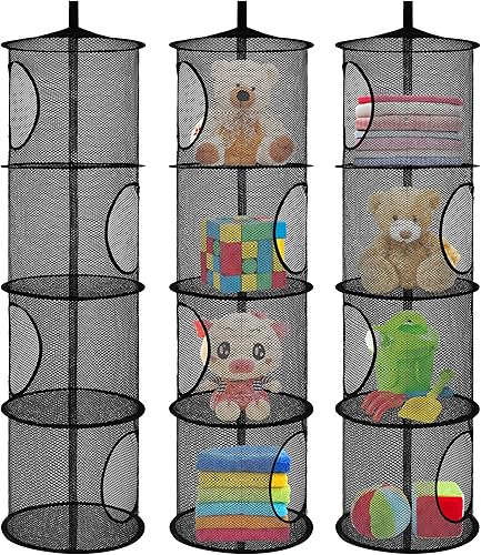 Miniatura 59 de Organizador de bolsas de malla colgante para ahorrar espacio, organizador plegable de almacenamiento de animales de peluche, 5 compartimentos,