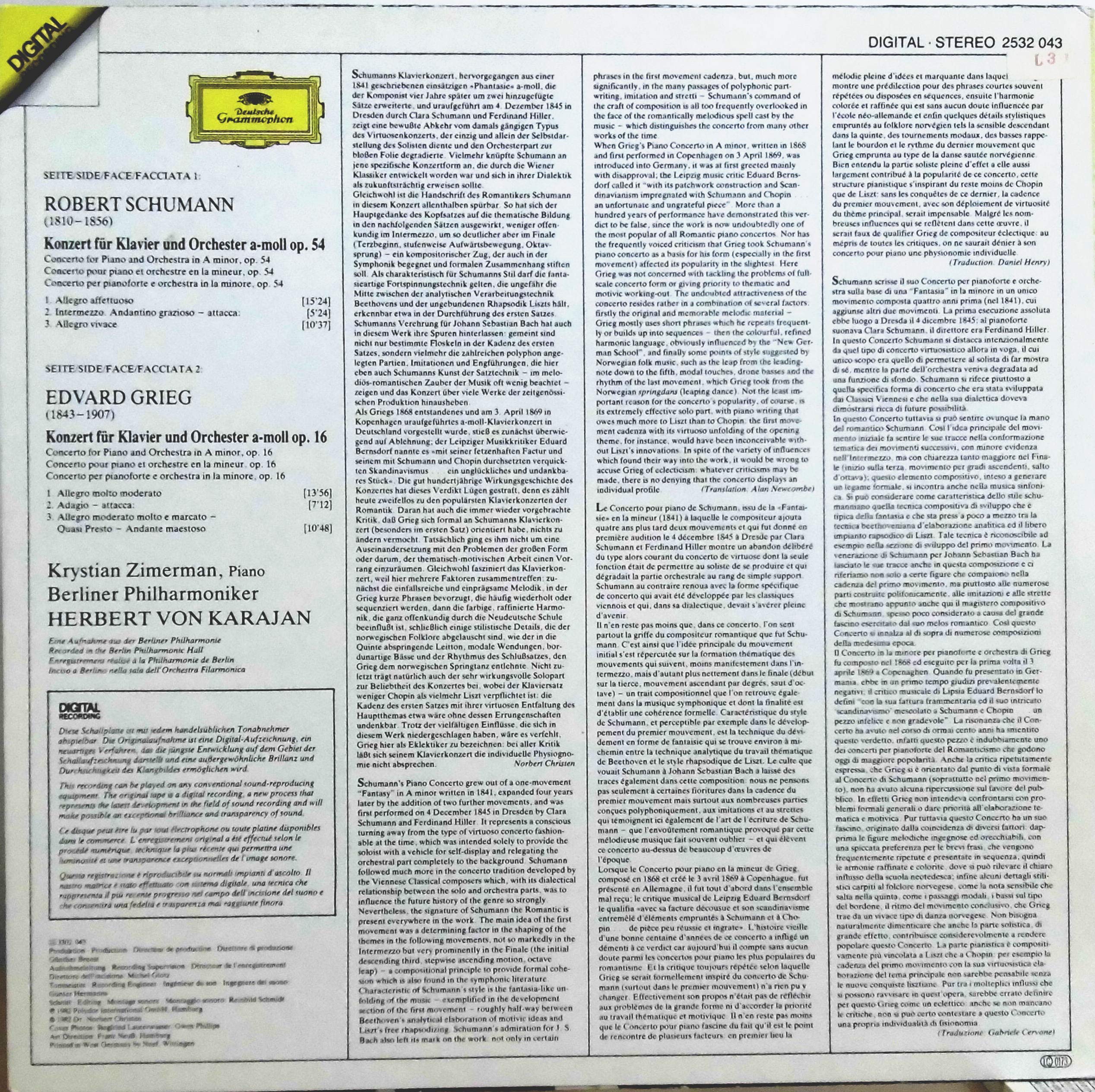 Amazon.co.jp: Schumann, Grieg: Piano Concerto / Krystian Zimerman