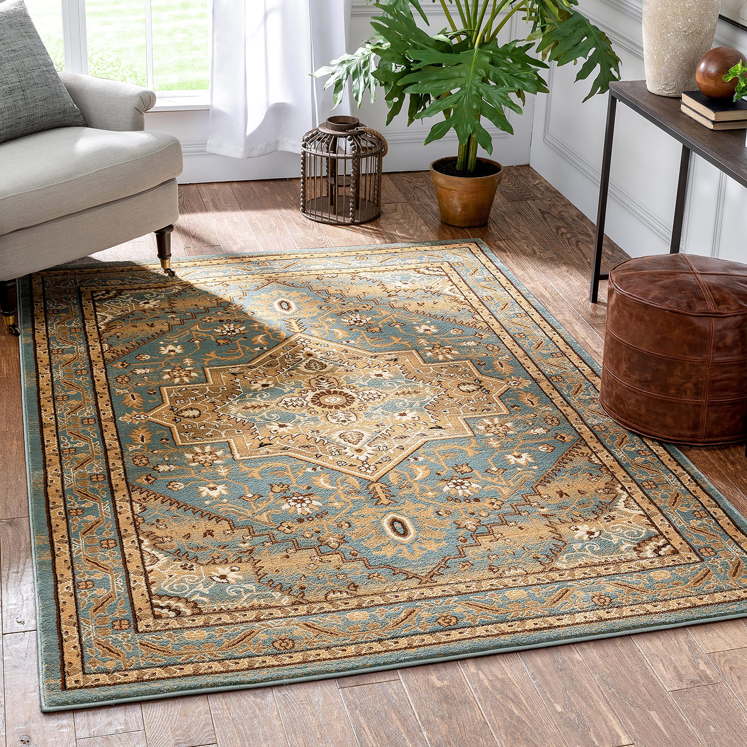 Well Woven Tribal Elegance Blue Modern Persian Medallion 8x11 (7'10" x 9'10") Area Rug Vintage Faded