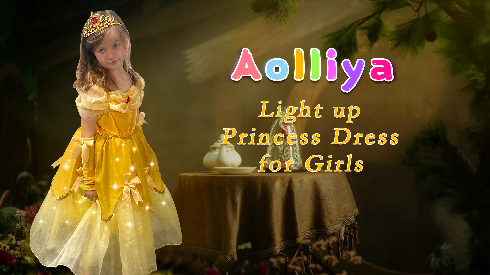 Vestido de Princesa con Luces Amarillo para Niñas miniatura 7