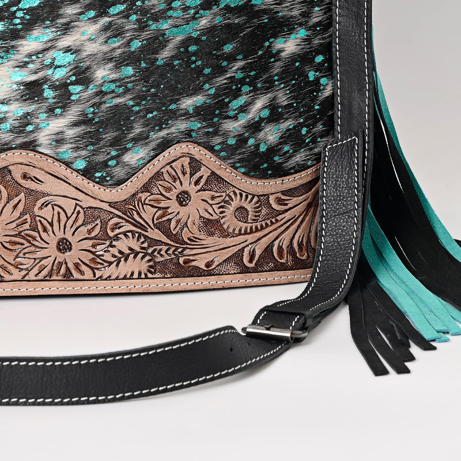 Leather Cross Body Bag Purse for Woman Sling Bag Cowhide Handmade Western Shoulder Bags With Adjustable Strap 12x14 in