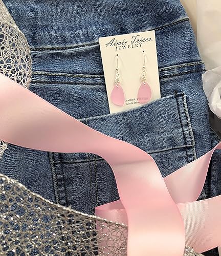 Miniatura 6 de Charming Sweet Heart Pink Blush Recycled Sea Glass Earrings with Handmade Silver Knot on Sterling Silver Hooks, Lovely Gift, by Aimee Tresor Jewelry