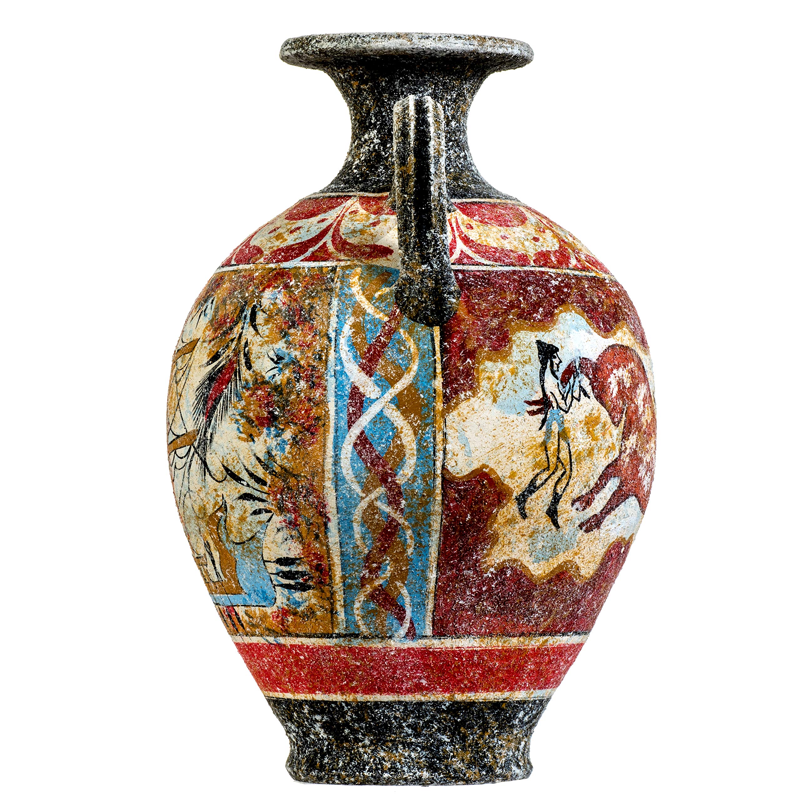Antike Griechische Minoische Amphore, Handgefertigte Keramikvase Mit Fresko, Stiersprung-wandbild