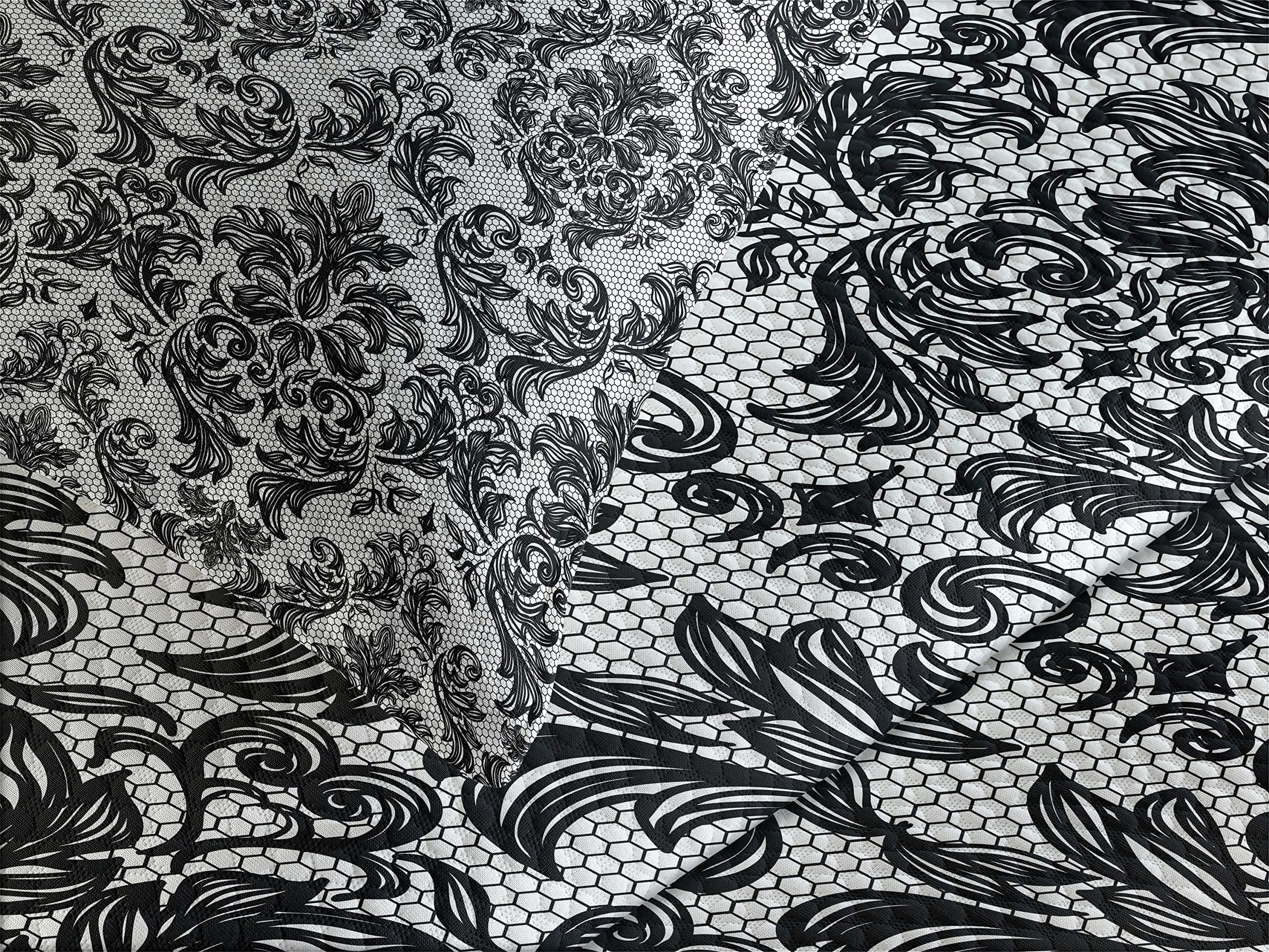 ABAKUHAUS Gris Foncé Couvre-lit Matelassé, Baroque Vénitien, Décoratif 3 Pièces Avec 2 Taies D'Oreillers, Twin, Noir Gris