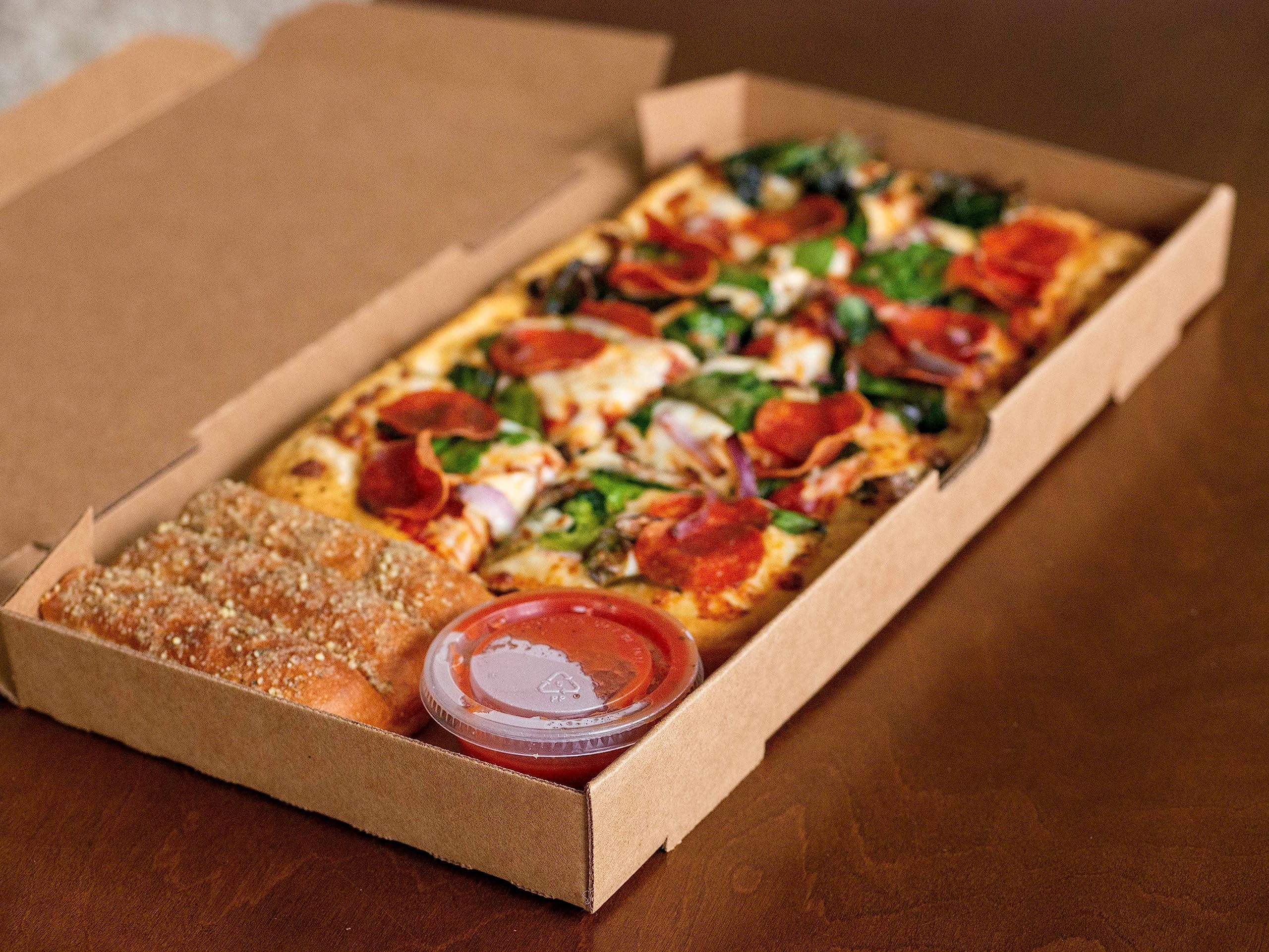 Southern Champion Tray 143943 Caja de pizza corrugada para pan plano, 16 pulgadas de largo x 7-1/2 pulgadas de ancho x 1-1/2 pulgadas de alto (caja de 100)