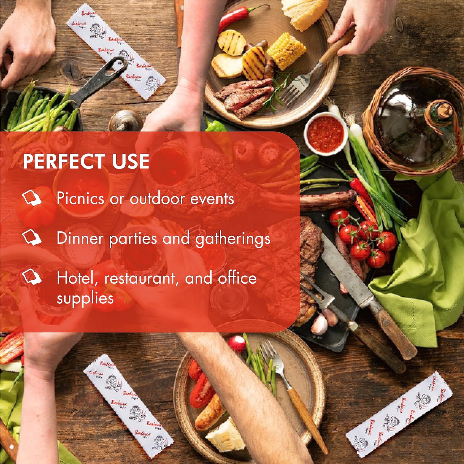 Diamond Wipes Pre-moistened Hand Wipes - “BBQ and Grill” Logo 10x8” Extra Thick Pack of 250 Individually Wrapped Wet Wipes For Cookouts, BBQs, Catering