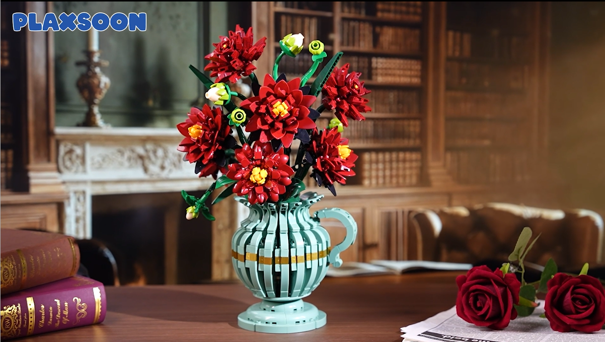 Amazon.com: PLAXSOON Flowers Building Set with Vase, Dahlia Flower