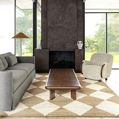 Rugs USA x Arvin Olano Louie Diamond Checkerboard Jute Area Rug, 3' x 5', Natural