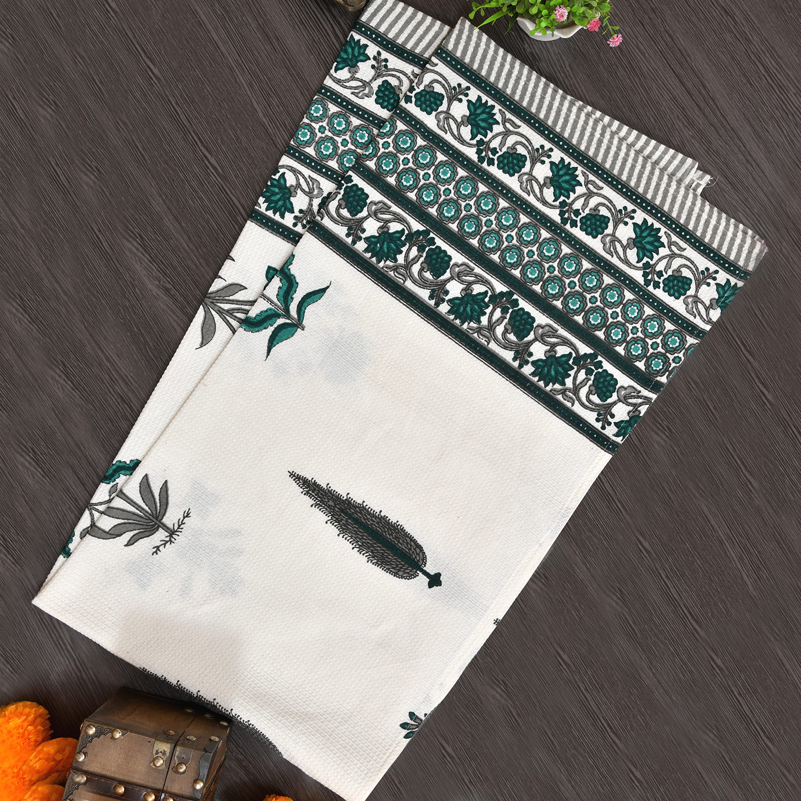 EasyGoods® Waffle Towels Beautiful Pure Cotton Hand Block Printed Soft Water Absorbent Towels- 1 Hand Towel Floral Printed 100% Cotton Towels for Bath, Face(Garden Green) (B0CBX3FFWY) Amazon Price History, Amazon Price Tracker