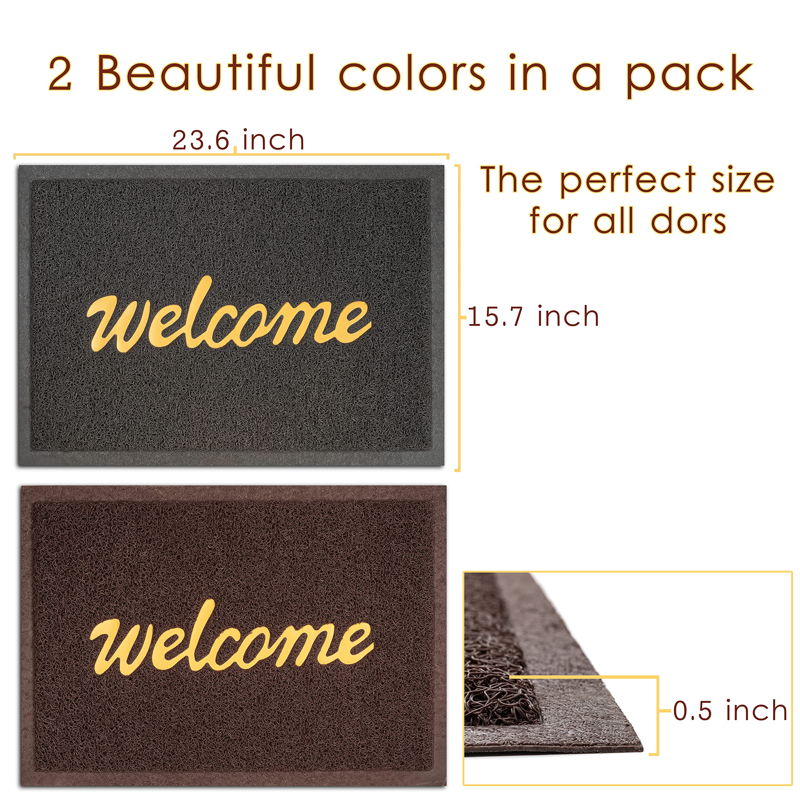 Moss & Stone 2 Pcs Doormat Outdoor Entrance, Rectangular 23x16 Door Mats Outdoor PVC Carpet Set, Welcome Mats Outdoor, Durable Entryway Rug Front Door Mat Grey- Brown