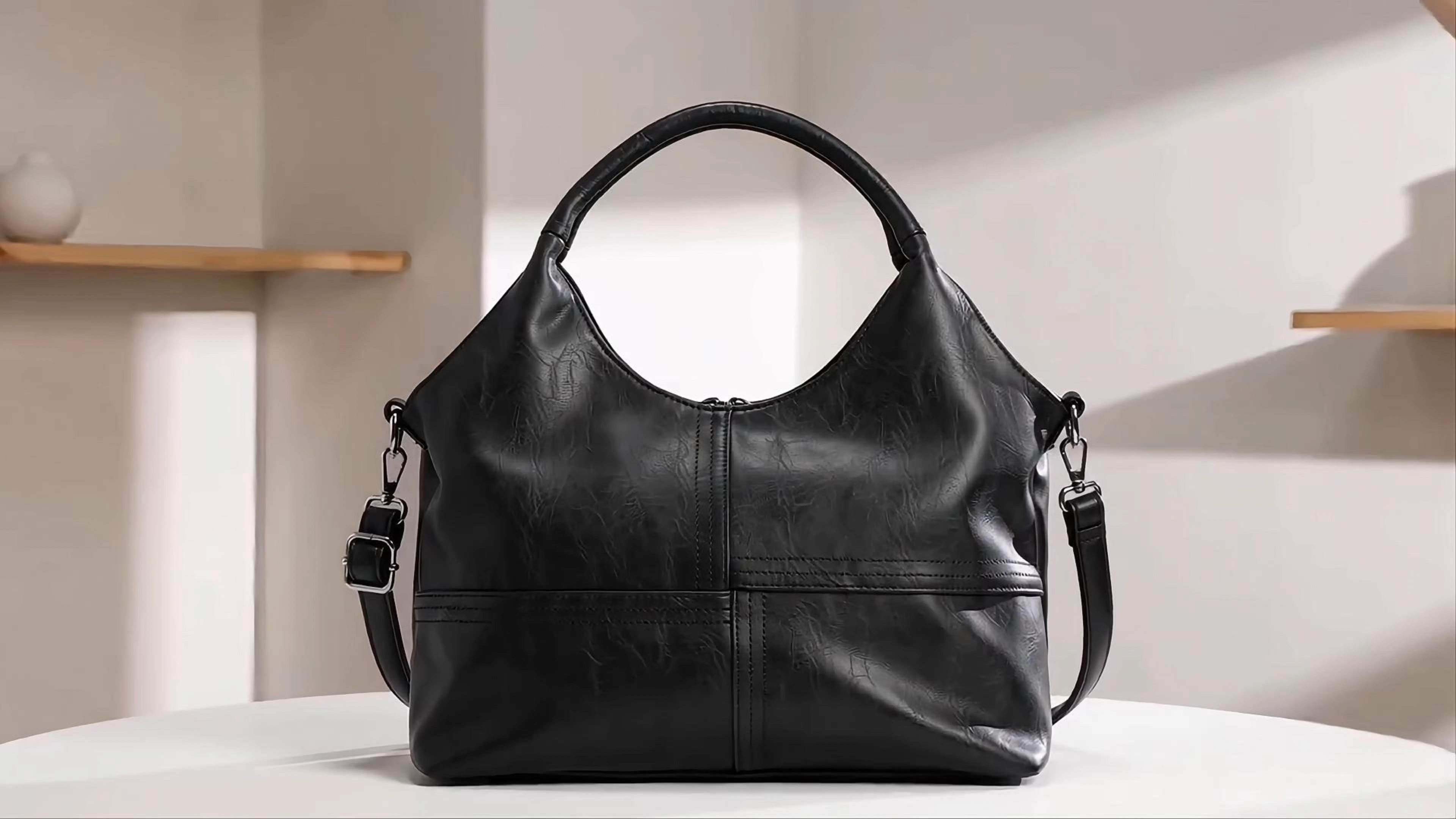 Bolso Satchel mediano vegano con asa y correa ajustable miniatura 7