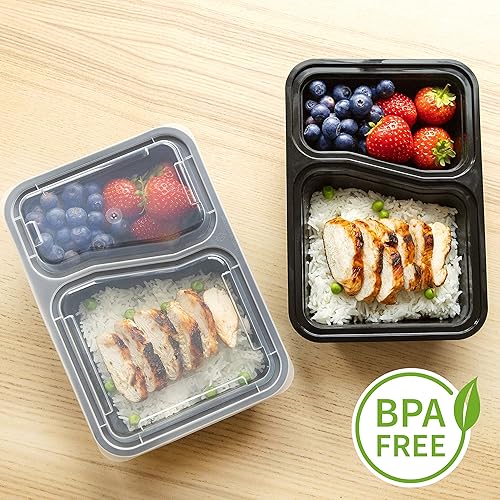Miniatura 2 de Igluu Meal Prep Contenedores 30 unidades 2 compartimentos con tapas herméticas  Caja Bento de almacenamiento de alimentos de plástico  Sin BPA