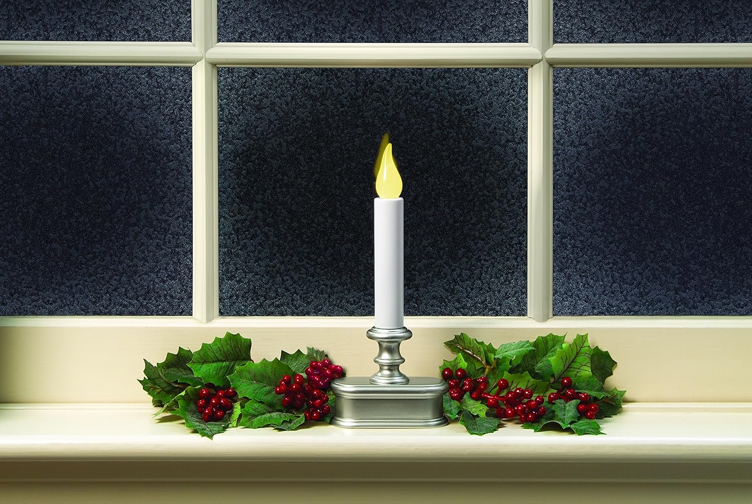 Xodus Innovations FPC1221P-R6 Battery Operated LED Dusk to Dawn Window Candle with Amber Steady On or Flicker Flame,Pewter/Silver Pack of 6